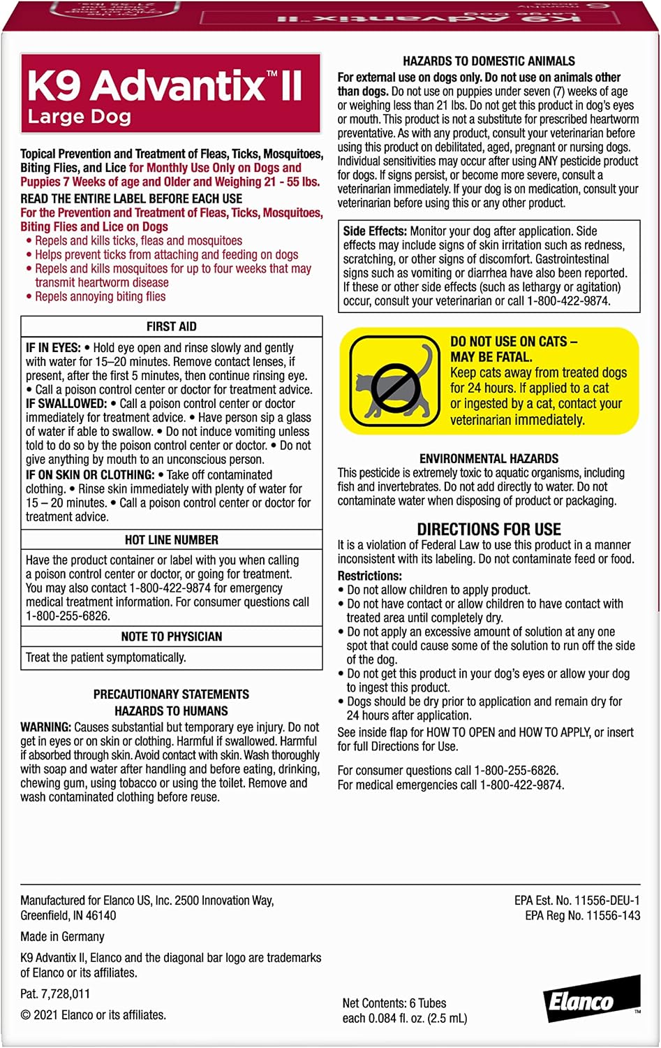 K9 Advantix II Large Dog Vet-Recommended Flea, Tick & Mosquito Treatment & Prevention | Dogs 21 - 55 lbs. | 4-Mo Supply