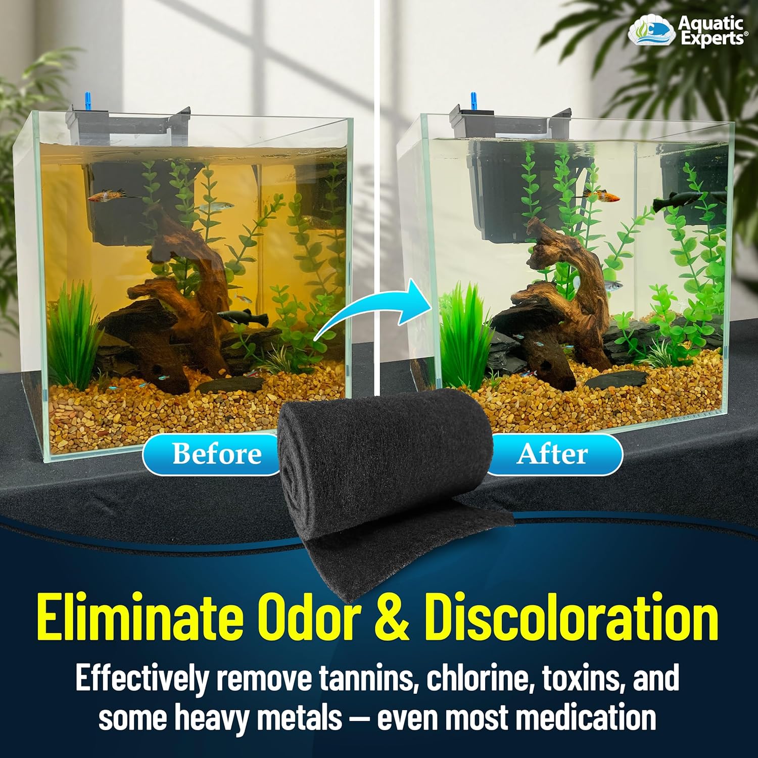 Aquarium Carbon Pad – Cut‑to‑Fit Carbon Infused Filter Pad Media for Crystal Clear Fish Tanks and Ponds, 3/8"–1/2" Thick (10.5 Inch Width