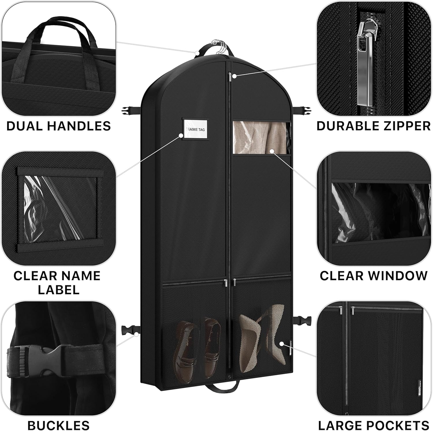 Simple Houseware 43" Travel Garment Bag with Pockets, Heavy Duty Suit Bag