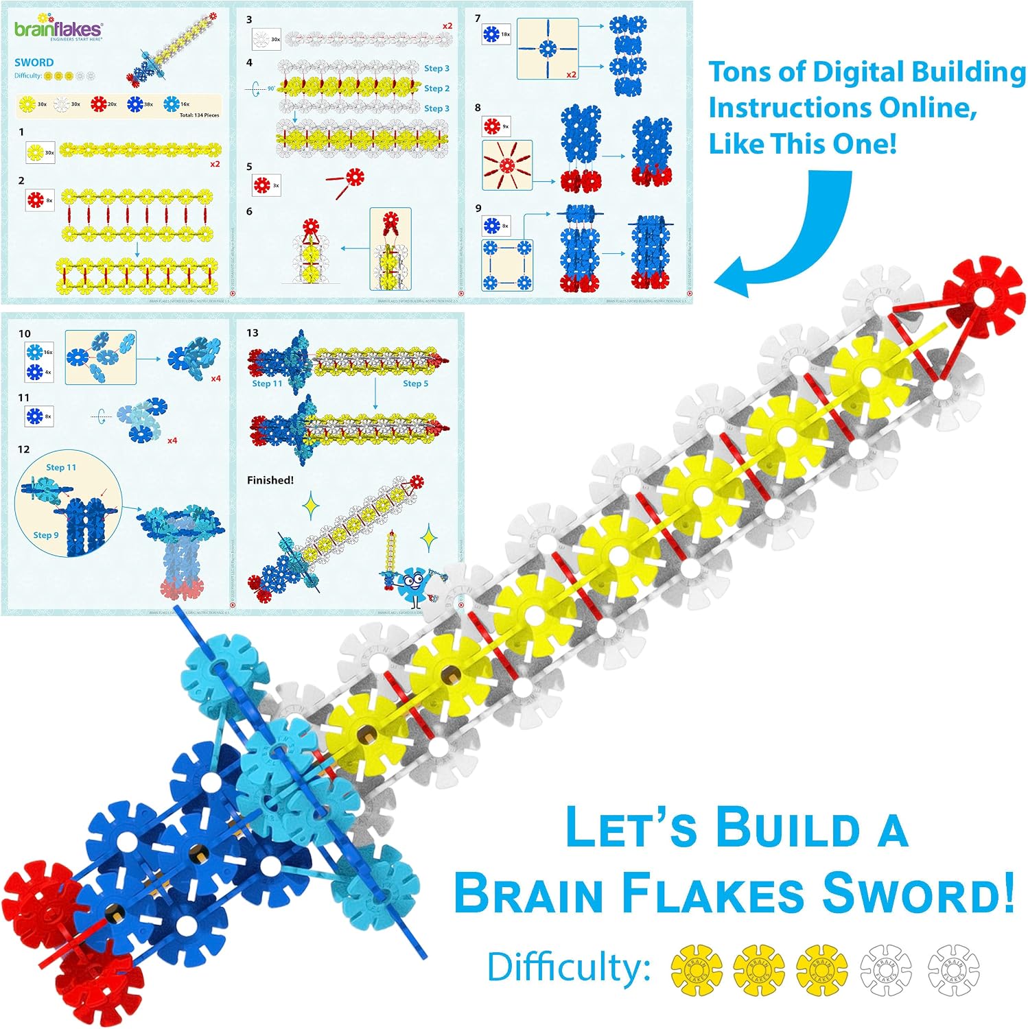 Brain Flakes 500 Piece Set, Ages 3+, Interlocking Plastic Disc Toy for Creative Building, Educational STEM Learning, Construction Block Play for Kids