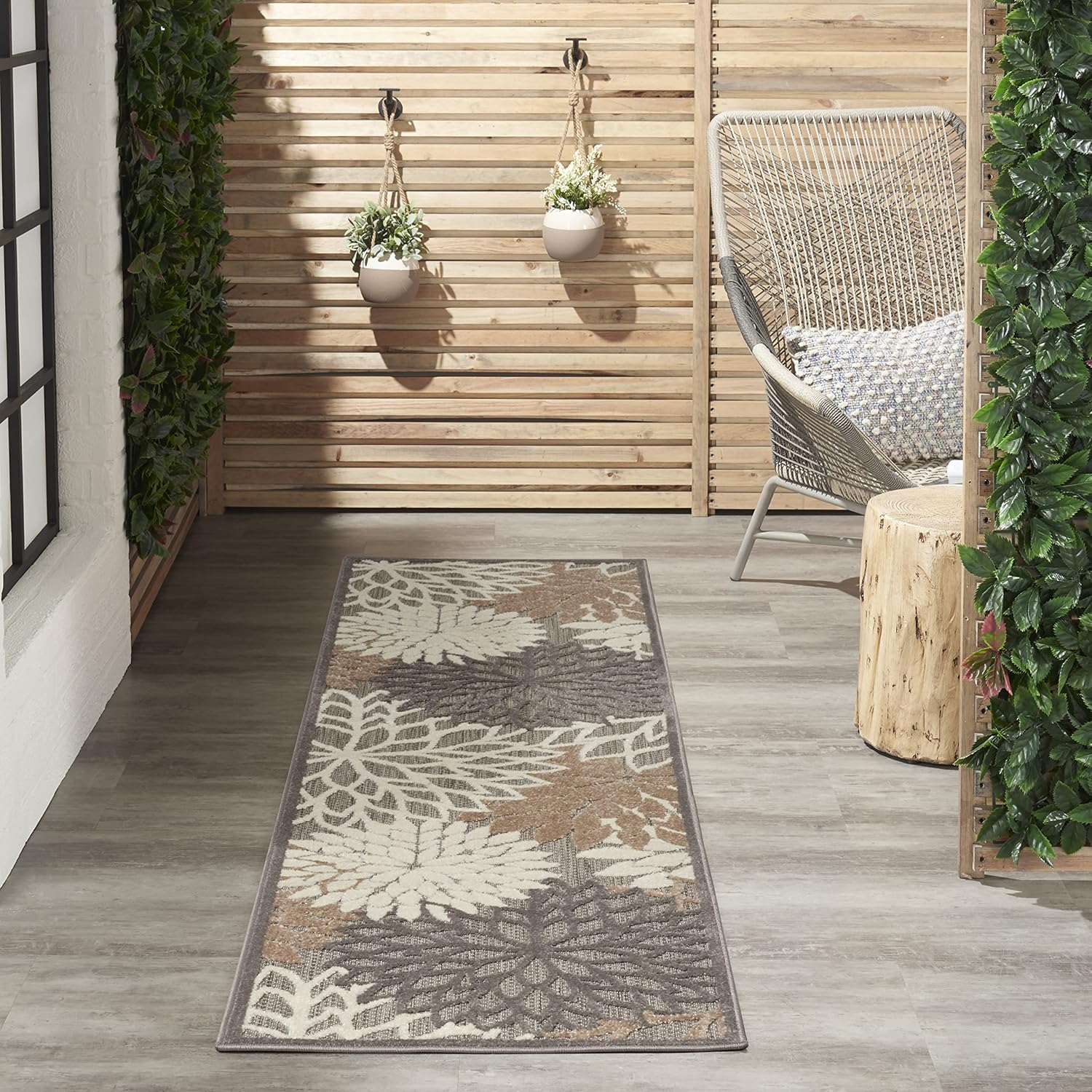 Nourison Home Aloha Indoor/Outdoor Black White 2'8" x 4' Area Rug, Tropical, Botanical, Easy Cleaning, Non Shedding, Bed Room, Living Room