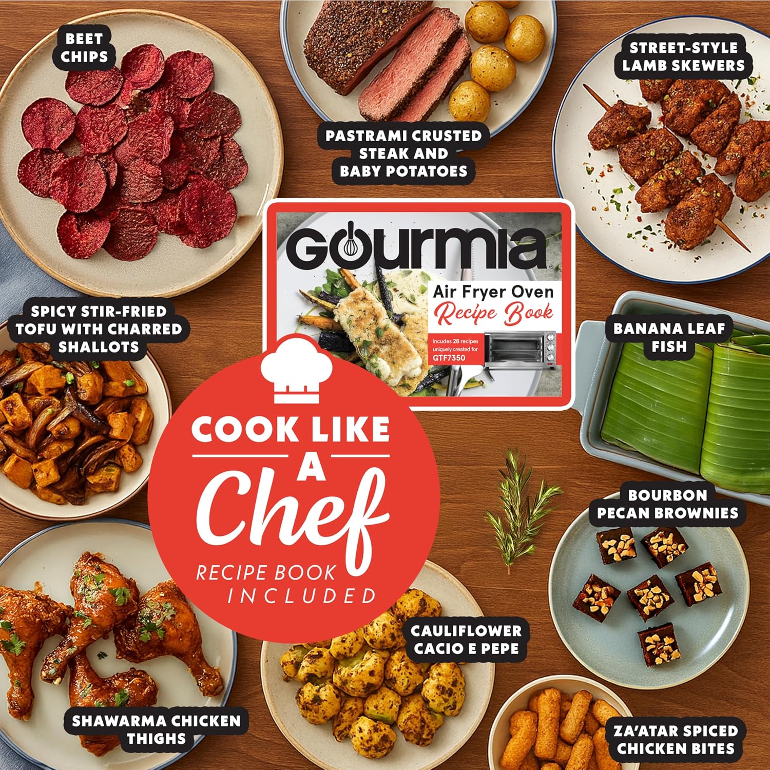Gourmia Air Fryer Toaster Combo - 6-in-1 Multi-function Countertop Oven Adjustable Temperature & Timer, Fry Basket, Baking Pan