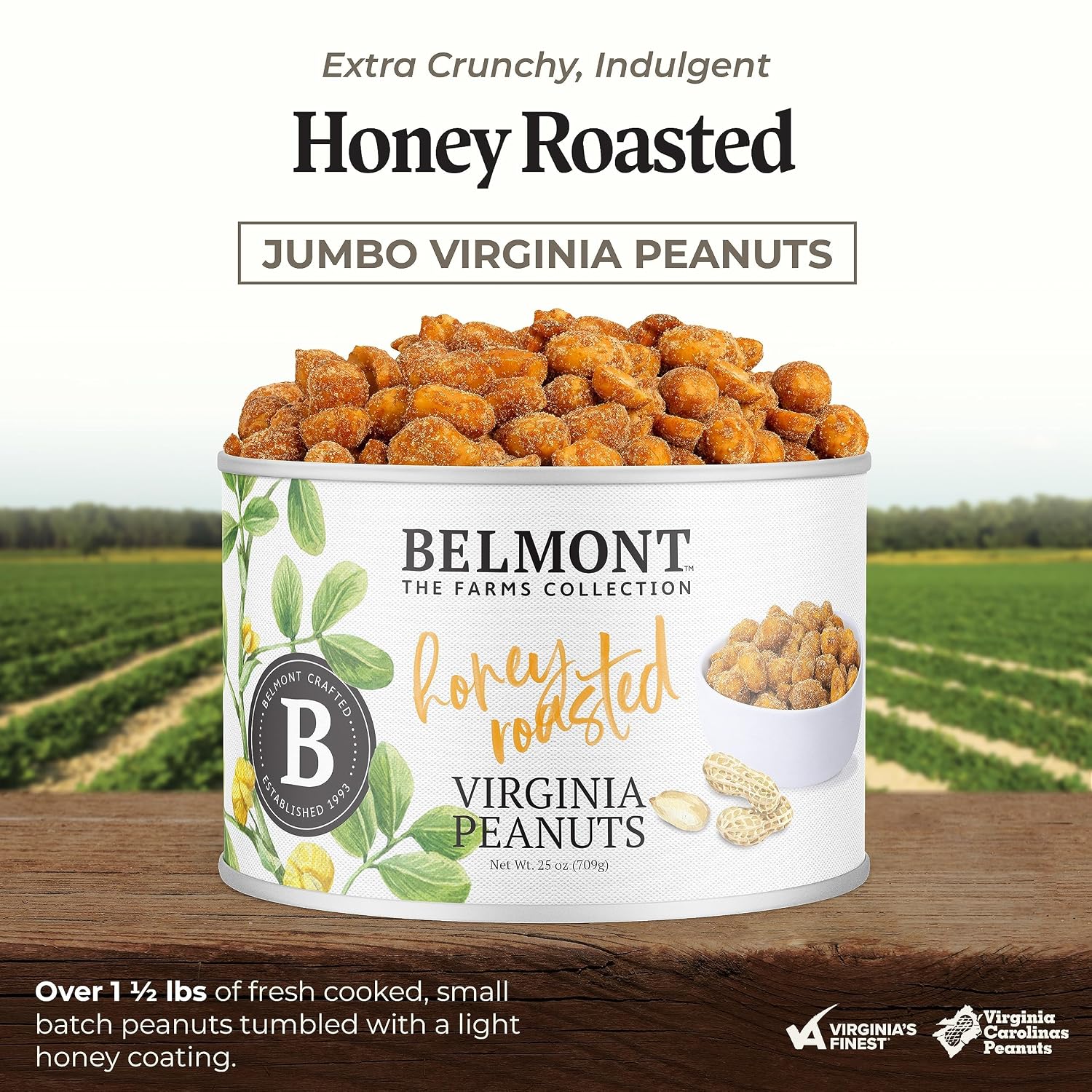 Belmont Peanuts Gourmet Sea-Salted Virginia Peanuts, 20 oz (1 Pack) – Only 3 Simple Ingredients, No Preservatives, 7g Protein – A Premium, Salty, Crunchy, Hand Seasoned Snack