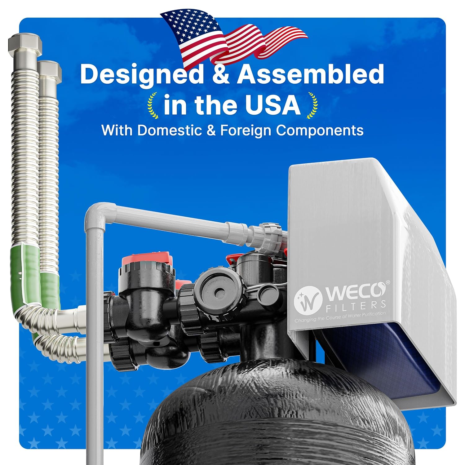 WECO SFT-CAT-581SM-1235 Hybrid Water Softener and Conditioner System for Whole House Water Treatment - 1" MPNT Connection - Cation Resin and
