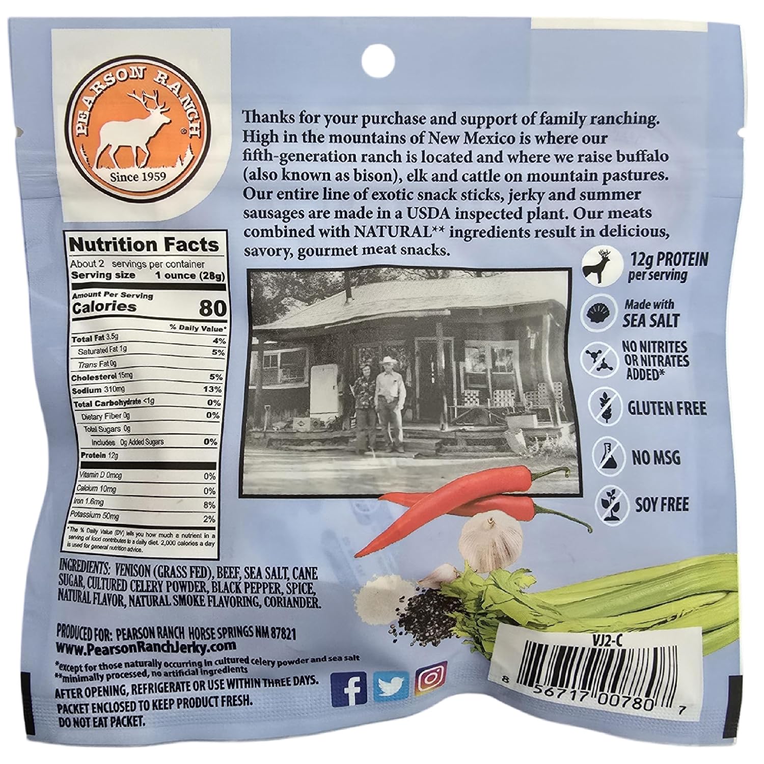 Pearson Ranch Wild Grass Fed Game Variety Pack of 4-2.1oz Bags - Venison, Elk, Buffalo, & Wild Boar - Gluten-Free, MSG-Free, Paleo and Keto Friendly
