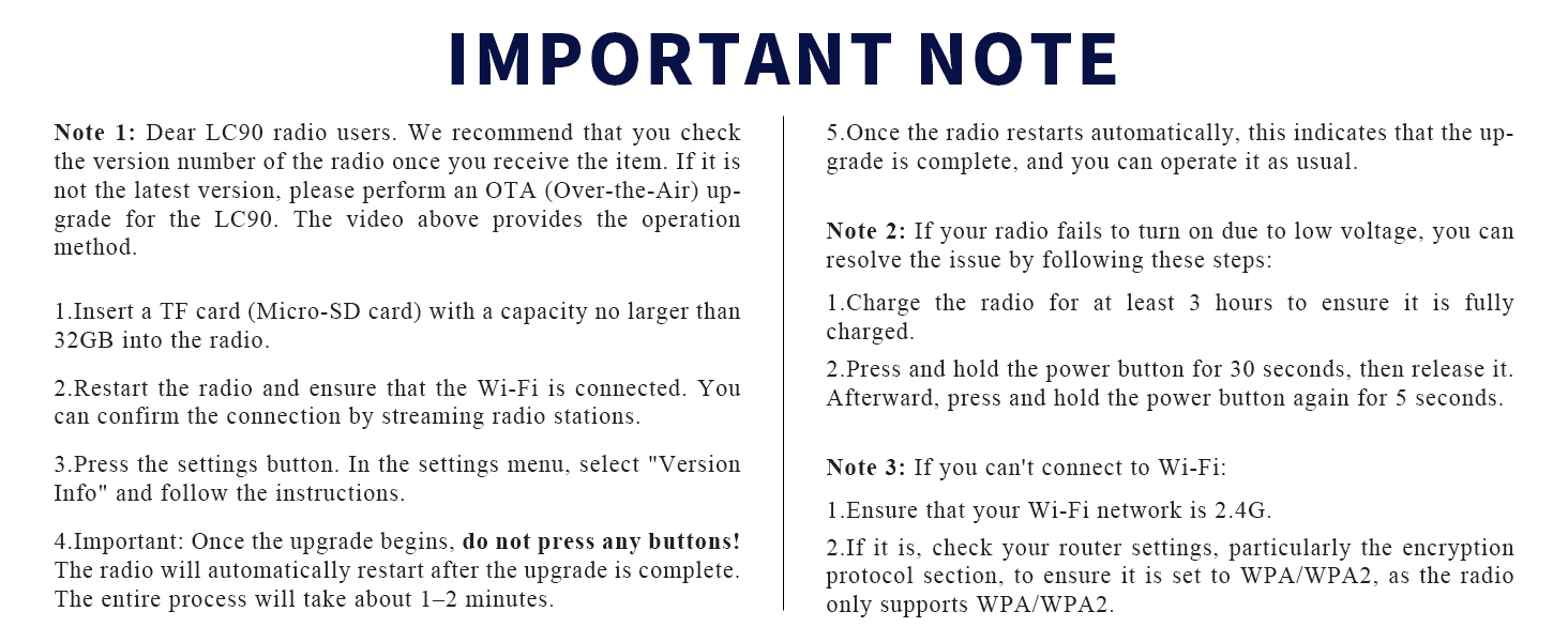 IMPORTANT NOTE