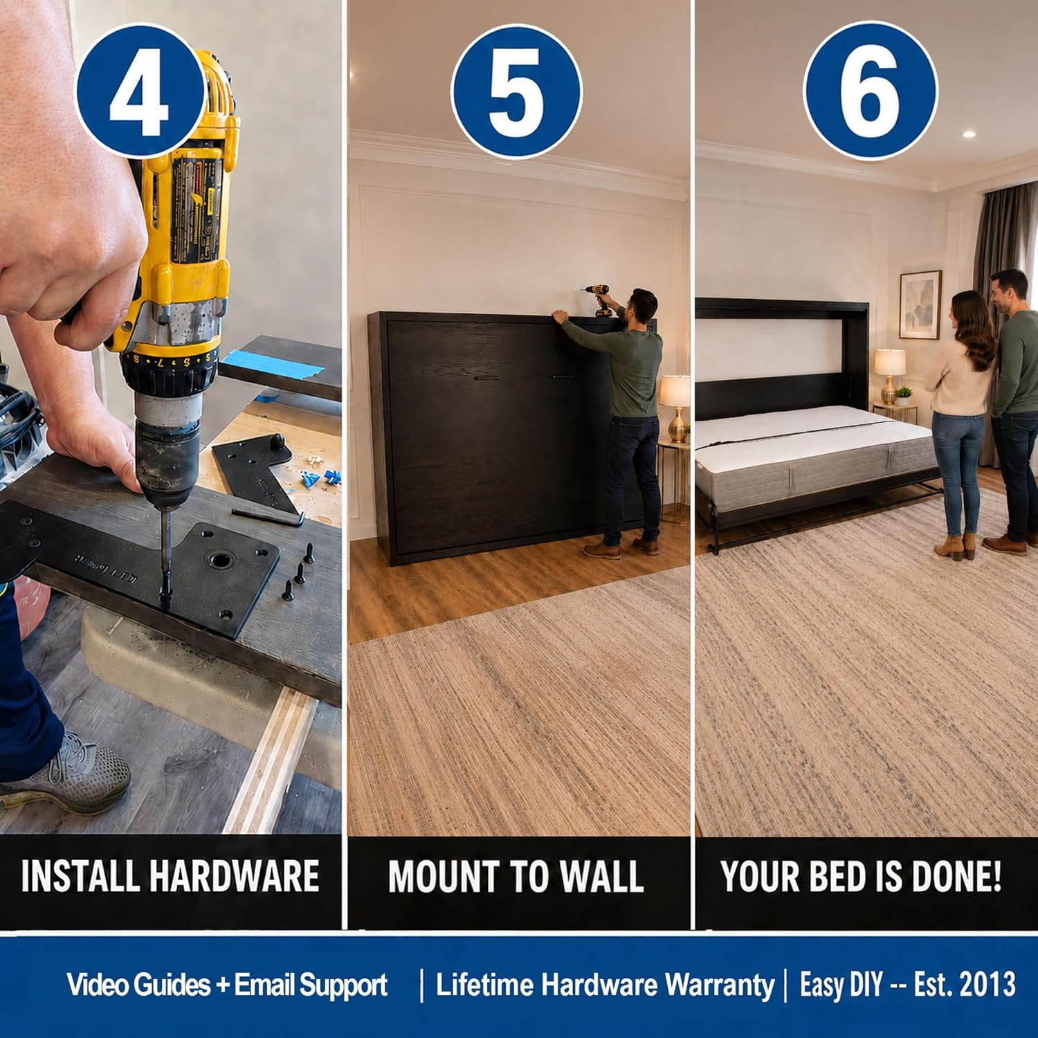 Queen Size Murphy Bed Hardware Kit — Vertical Wall Bed Frame | DIY Murphy Bed Kit with Gas Pistons + 3 Step-by-Step Guides | Made in North America | Hideaway Bed Mechanism