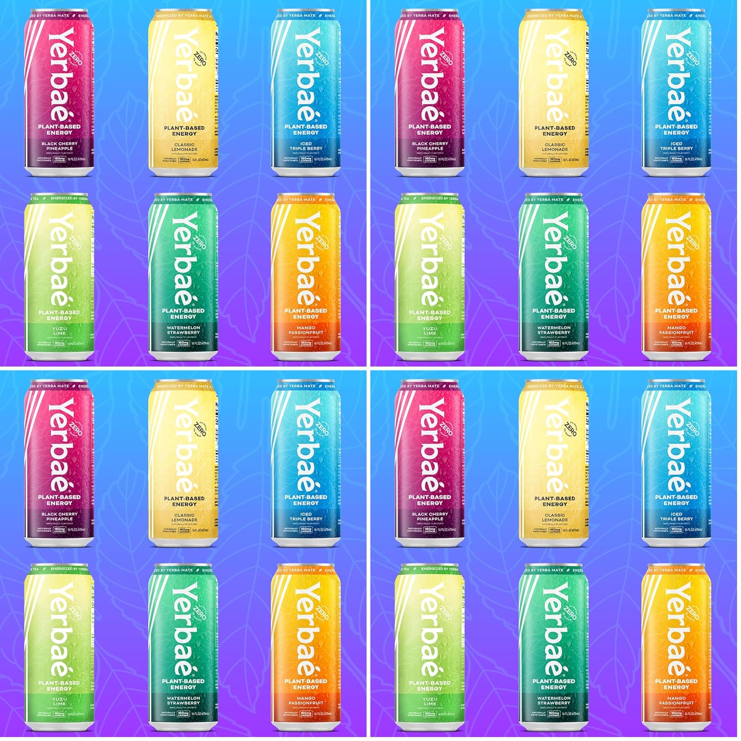 Yerbaé Energy Seltzer - Variety Performance Pack. No Sugar/Calories/Carbs. Energized by Yerba Mate Naturally Caffeinated Plant-Based, Healthy Alternative to Coffee/Sugary Sodas, Pack of 12, 12oz cans