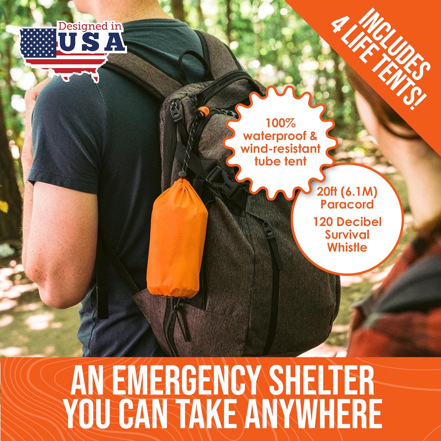 Survival Life Tent • 2 Person Mylar Emergency Shelter Tube Tent + Paracord • All-Weather Protection for Camping, Hiking, & Survival Kits • Includes Emergency Whistle