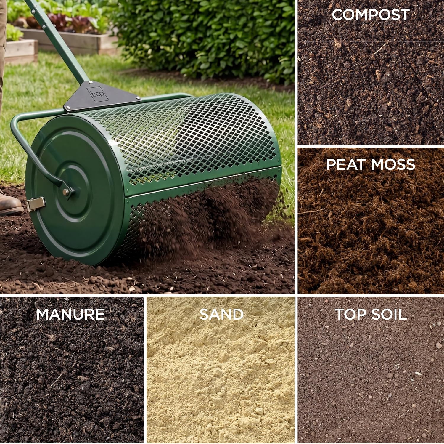 Best Choice Products Compost Spreader, 24-Inch Peat Moss Spreader, Heavy-Duty Steel Lawn & Soil Spreader for Topdressing, Sand, Manure & Mulch