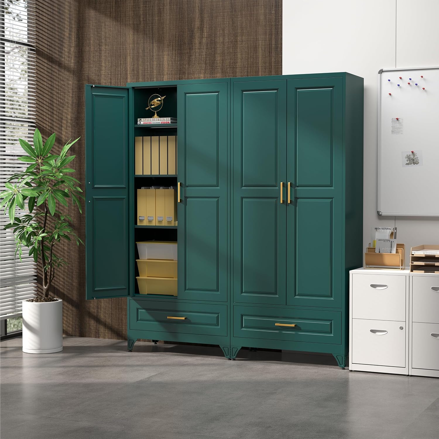 Steeloong 71"Metal Pantry Storage Cabinet with Doors & 4 Adjustable Shelves | Kitchen Pantry Cabinet,White Kitchen Cabinet with 2 Gold Handles,Tall Cabinet for Livingroom,Pantry, Bathroom,Kitchen