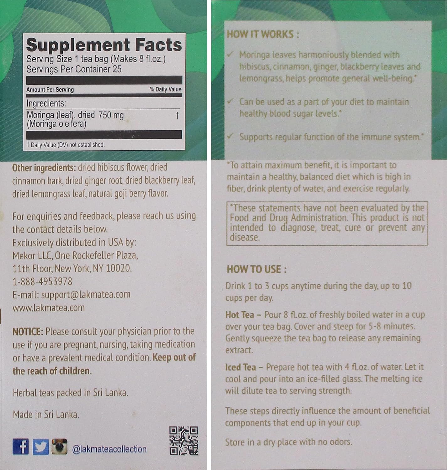 HYLEYS Lakma 14 Day Weight Loss Kit Green Tea - 42 Tea Bags