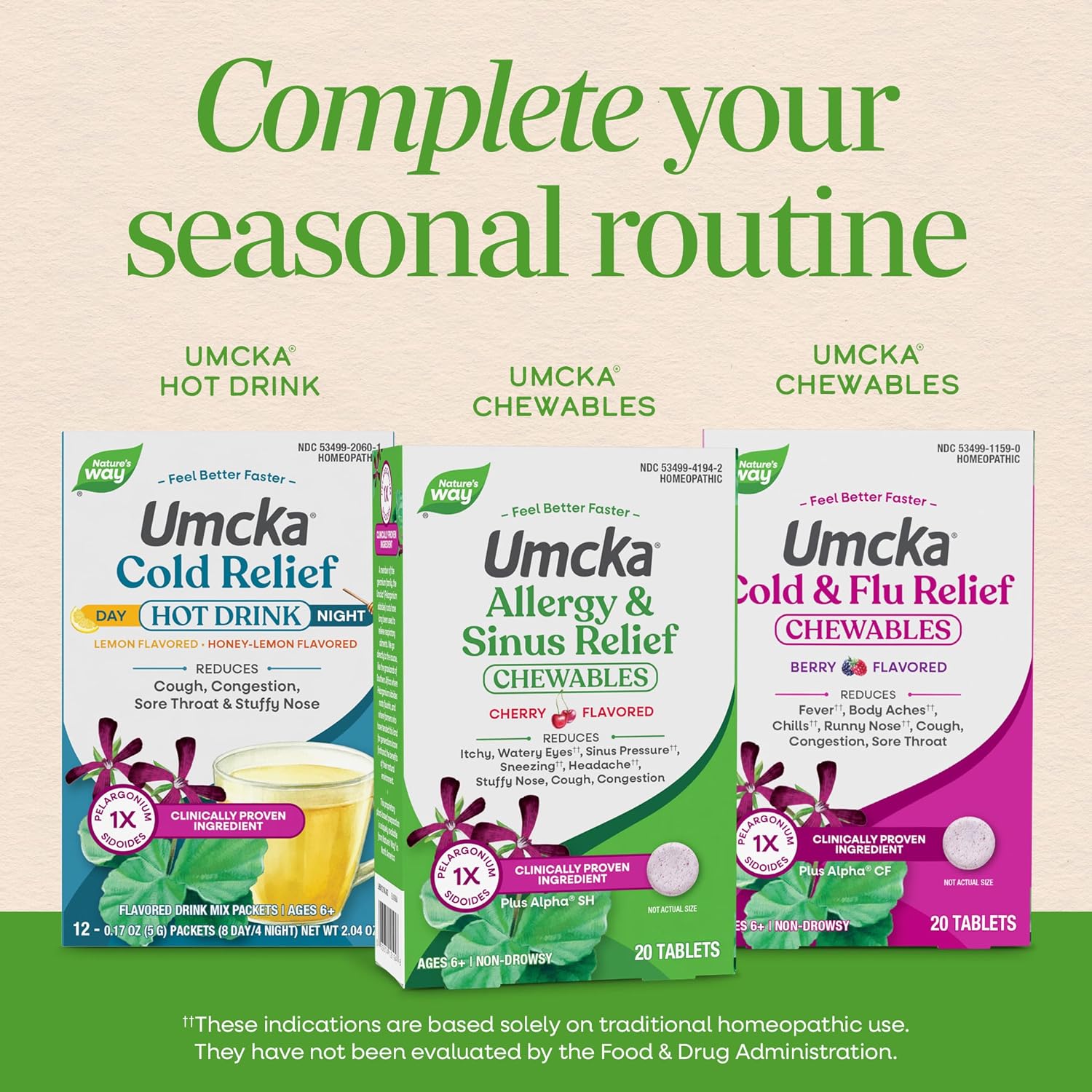 Nature's Way Umcka Allergy & Sinus Relief Chewables, Cherry, 20 ct | Non-Drowsy, Homeopathic, Allergy Relief for Sinus Pressure, Congestion