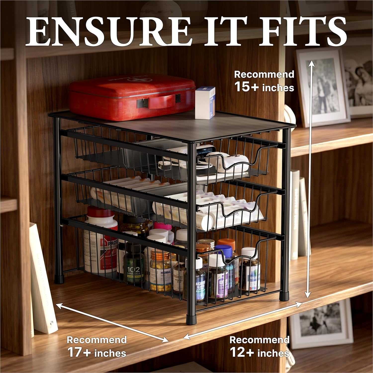 Simple Houseware Stackable 3 Tier Sliding Basket Organizer Drawer, Chrome