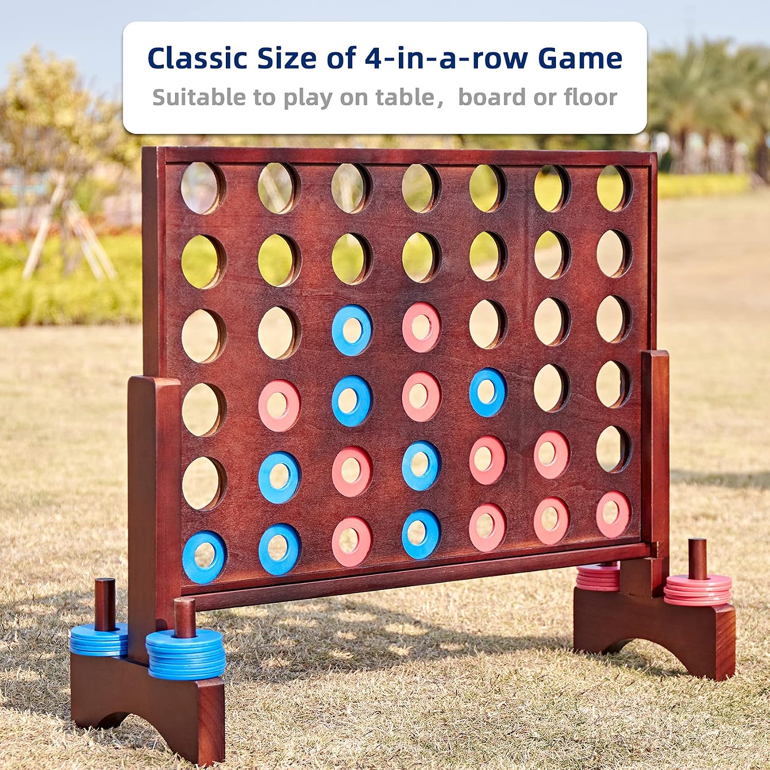 Giant 4 in a Row Game, Wooden 2.8Ft Outdoor Yard Game for Family