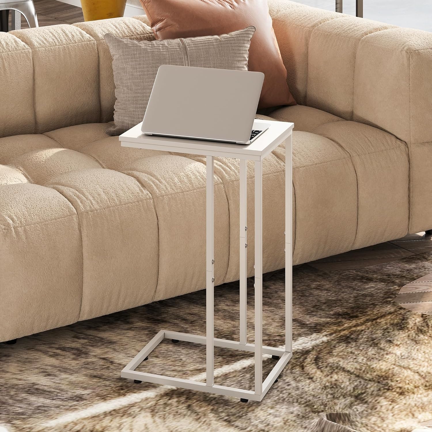 WLIVE C Shaped End Table, Small Side Tables for Sofa and Bed, Couch Table that Slides Under for Living Room, Bedroom, Home Office, Small Spaces
