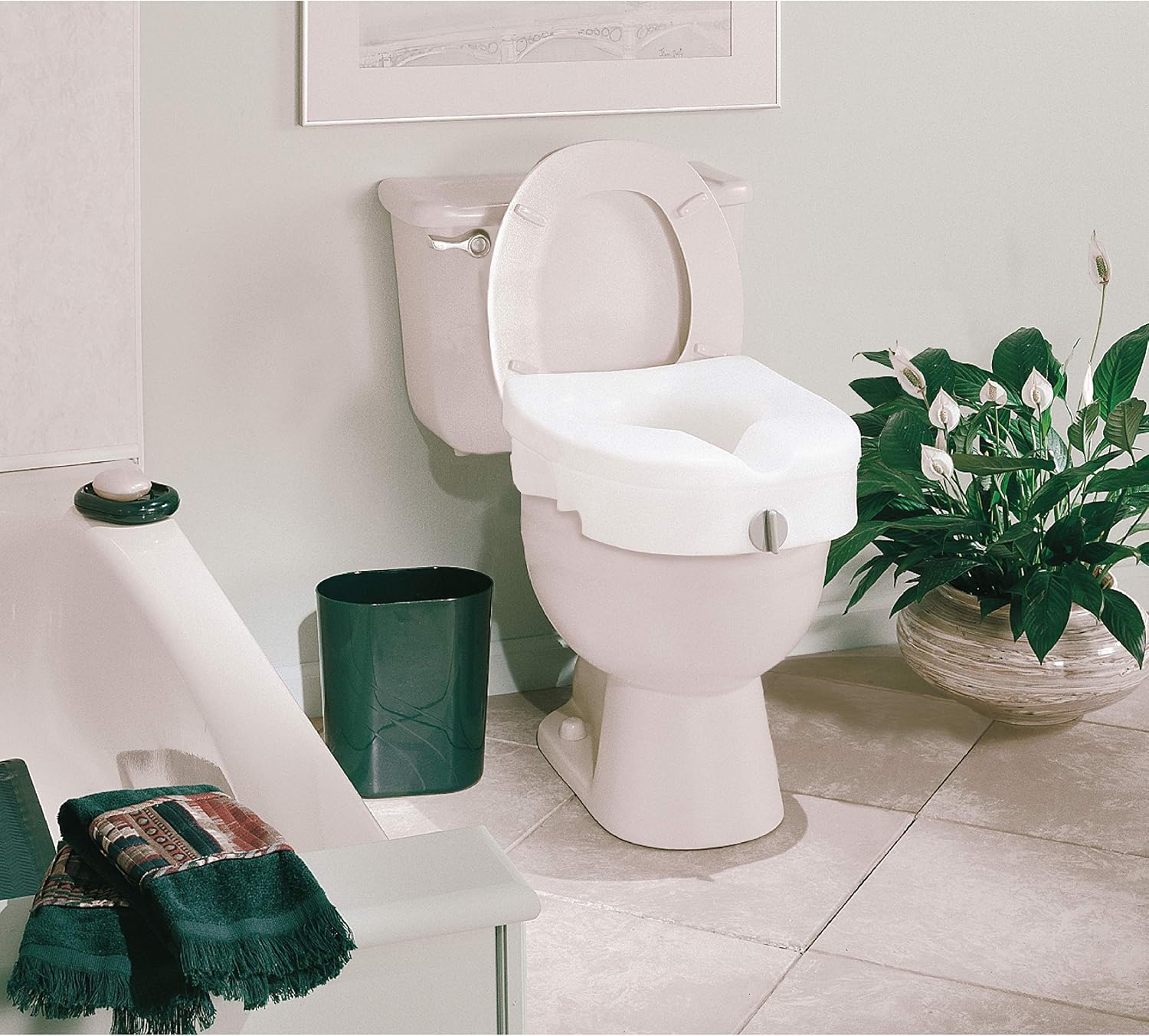 Carex E-Z Lock Raised Toilet Seat, Elongated Toilet Seat Riser, Adds 5 Inches of Height, 300 lbs Capacity