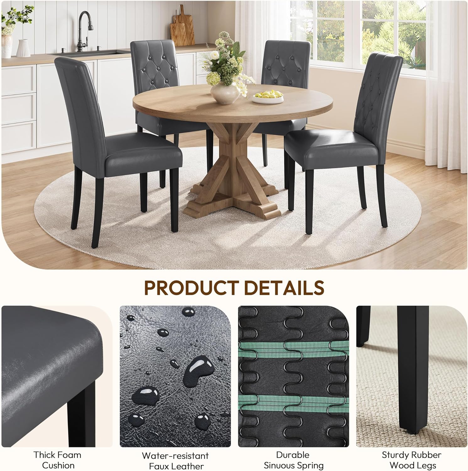 Yaheetech Dining Chairs Set of 2 Button Tufted Kitchen Chairs Brown