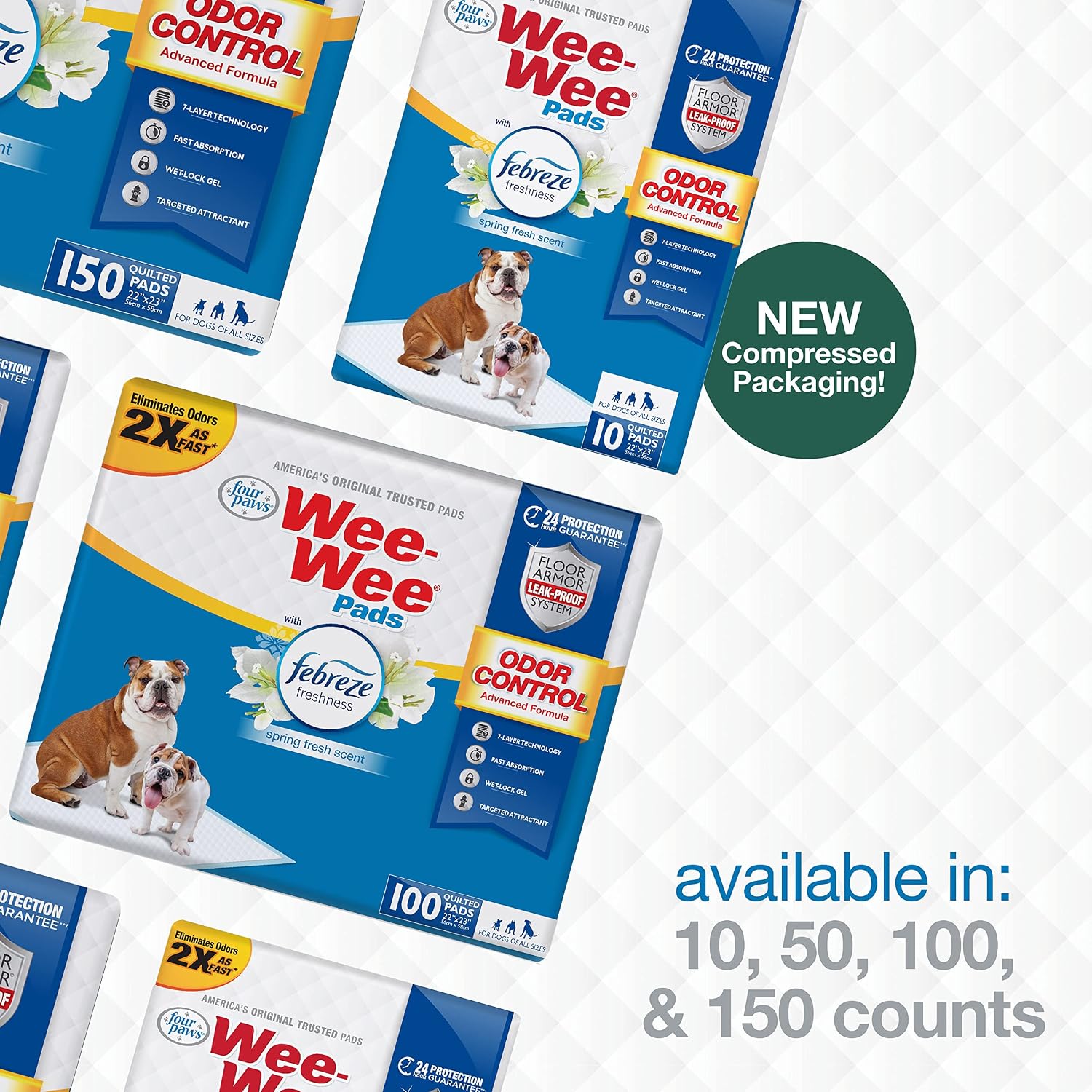 Four Paws Wee-Wee Odor Control Dog Pee Pads with Febreze Freshness