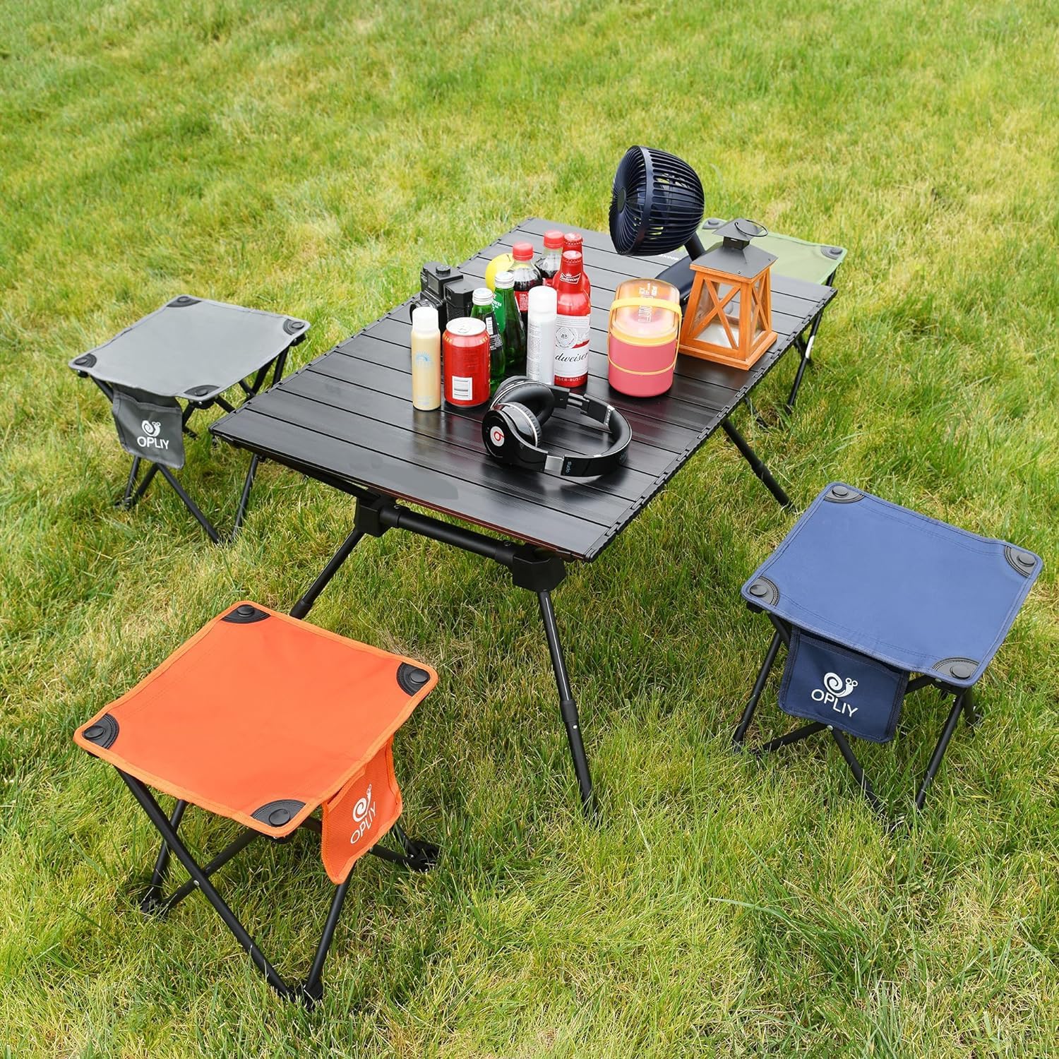 Opliy Camping Stool, Folding Small Chair Portable Camp Stool for Camping Fishing Hiking Gardening and Beach, Camping Seat with Carry Bag (Blue-Leaf)