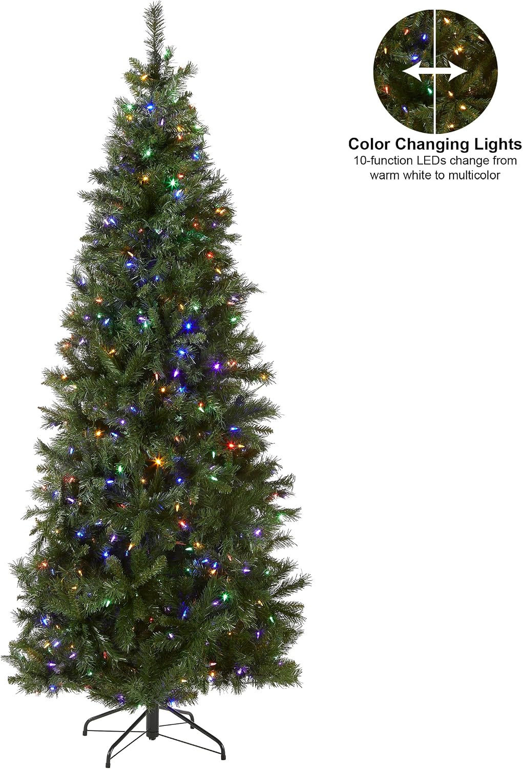 National Tree Company 7.5ft Pre-Lit Lehigh Valley Pine Slim Christmas Tree | 450 LED Lights, 1, 105 Tips, 10 Light Functions, Foot Pedal