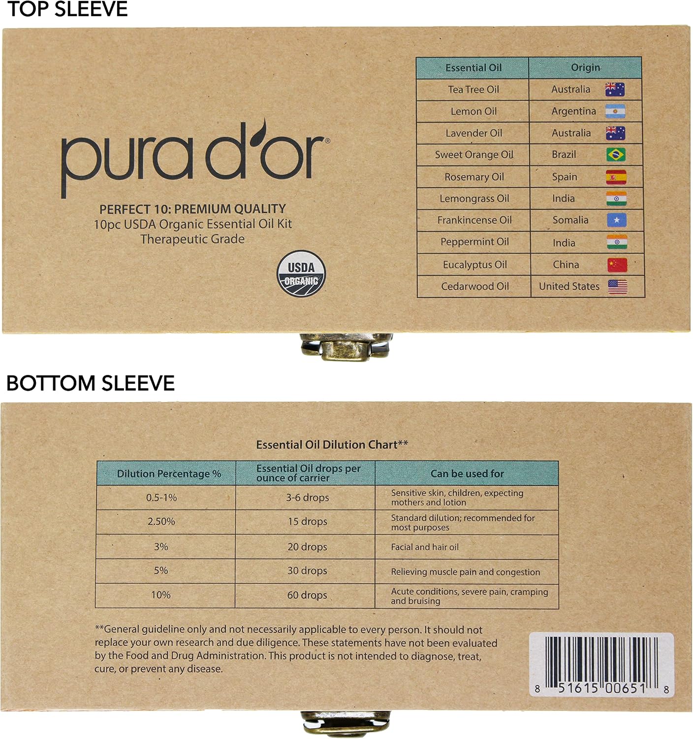 PURA D'OR Organic Perfect10 Essential Oils Aromatherapy Box Set, 10mL x10