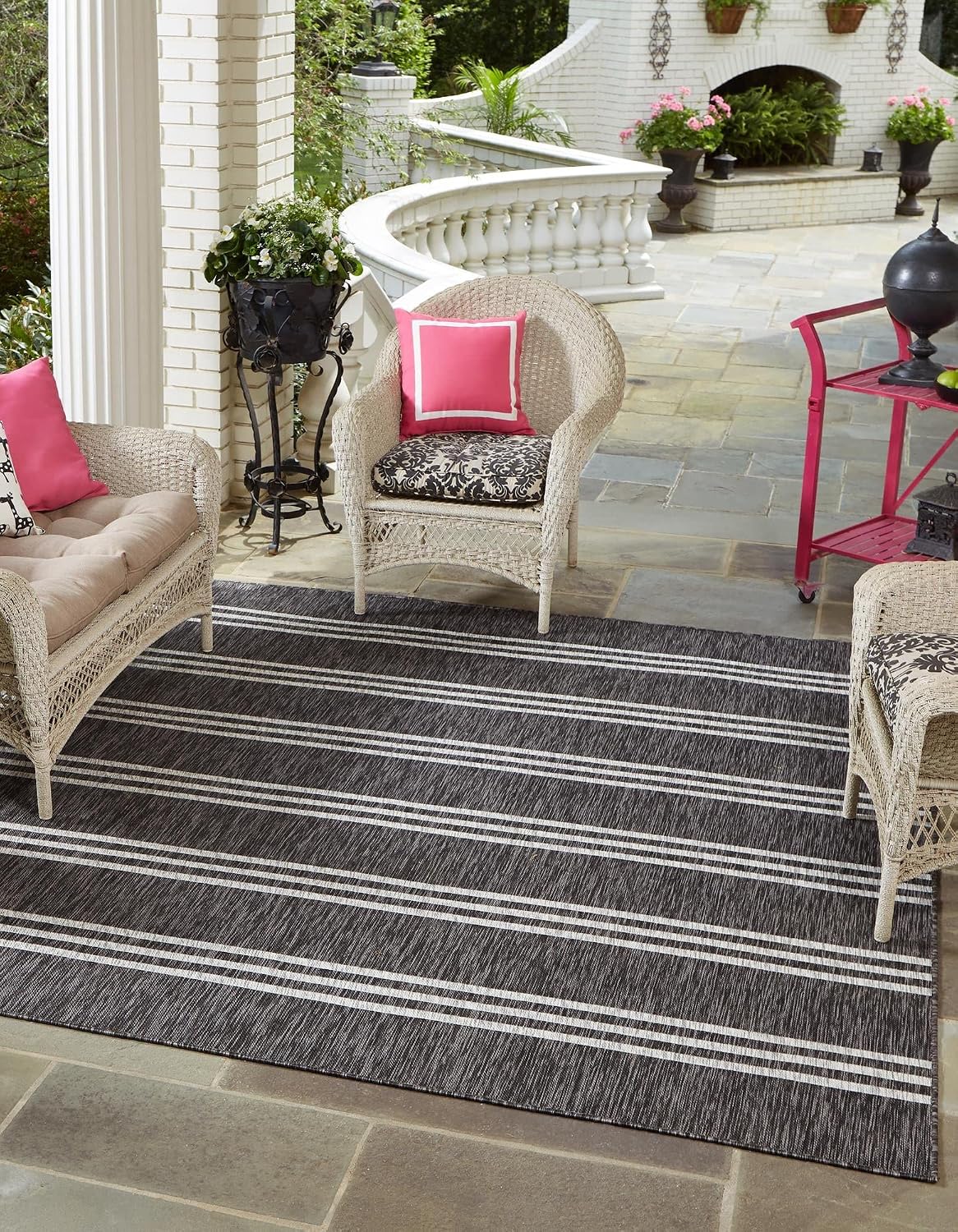 Unique Loom Outdoor Collection Area Rug - Anguilla (9' x 12' Rectangle, Blue/ Ivory)