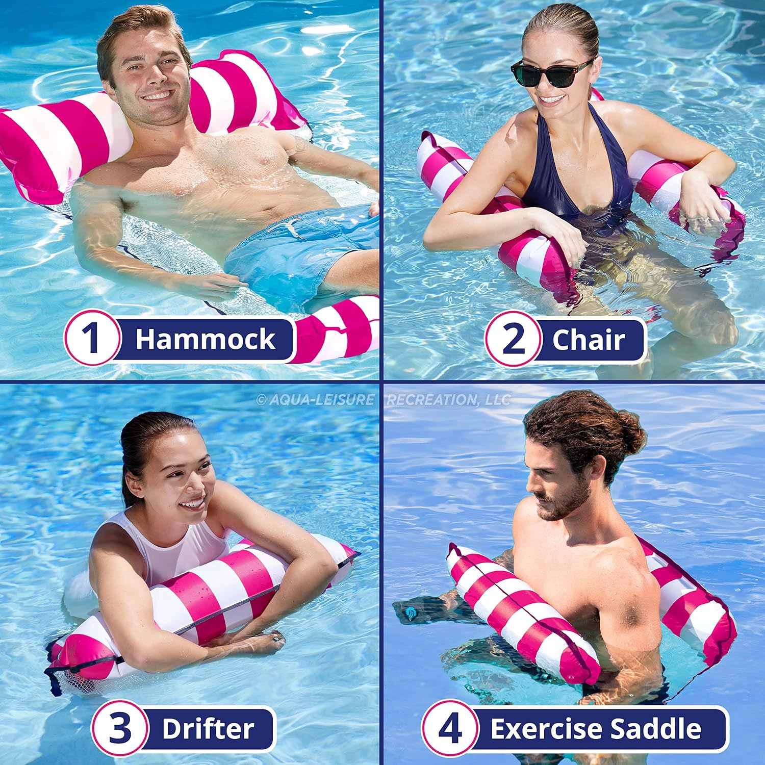 Aqua 4-in-1 Monterey Hammock Pool Float & Water Hammocks – 2-3-4 Multipacks – Multiple Colors/Styles – for Adults and Kids Floating