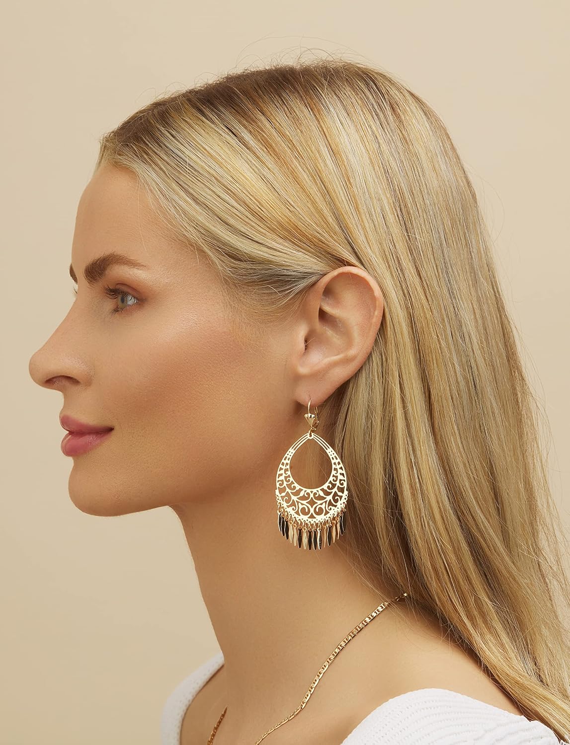 Barzel 18K Gold Plated Filigree Cut-out Dangling Chandelier Earrings - Made in Brazil