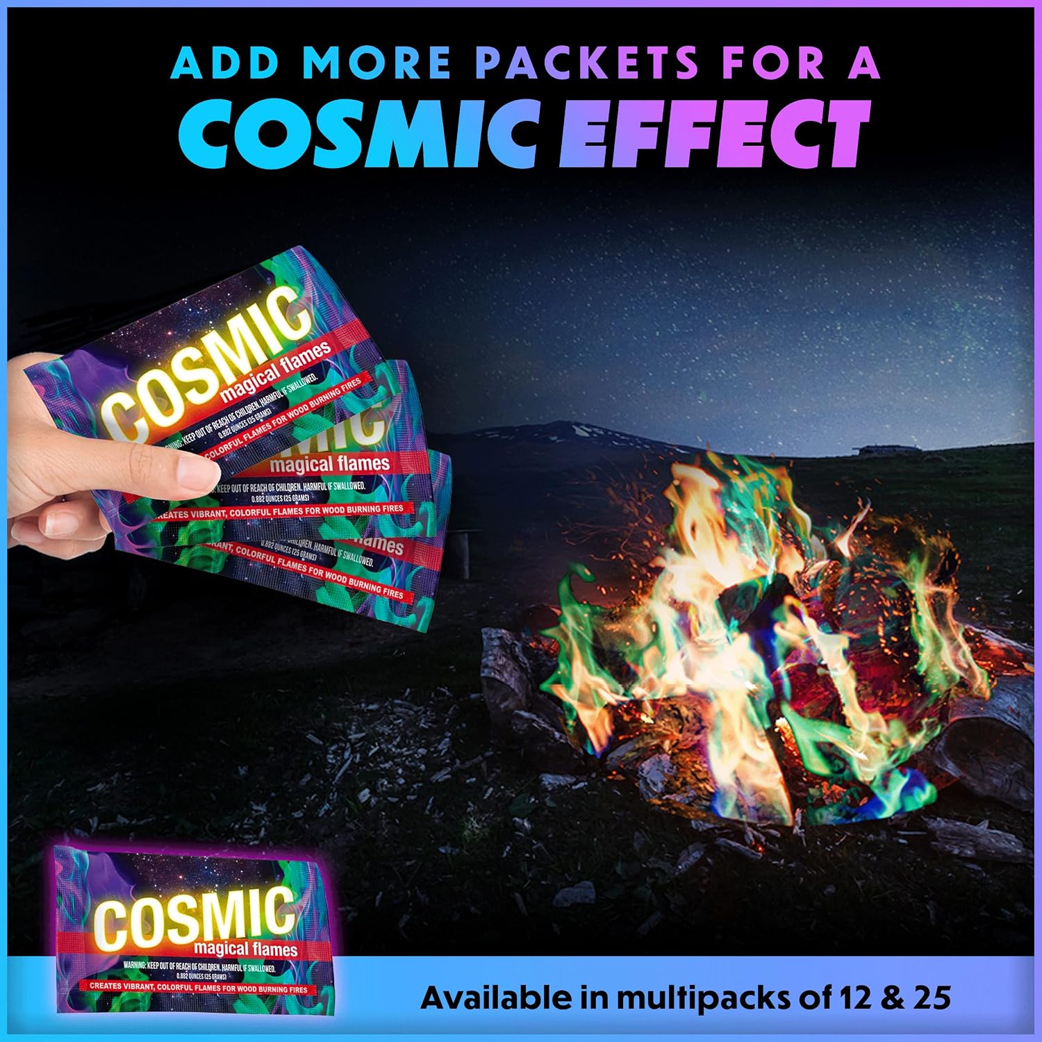 Fire Color Packets (12 Pack), Vibrant Multi-Color Fire for Fire Pits, Campfires