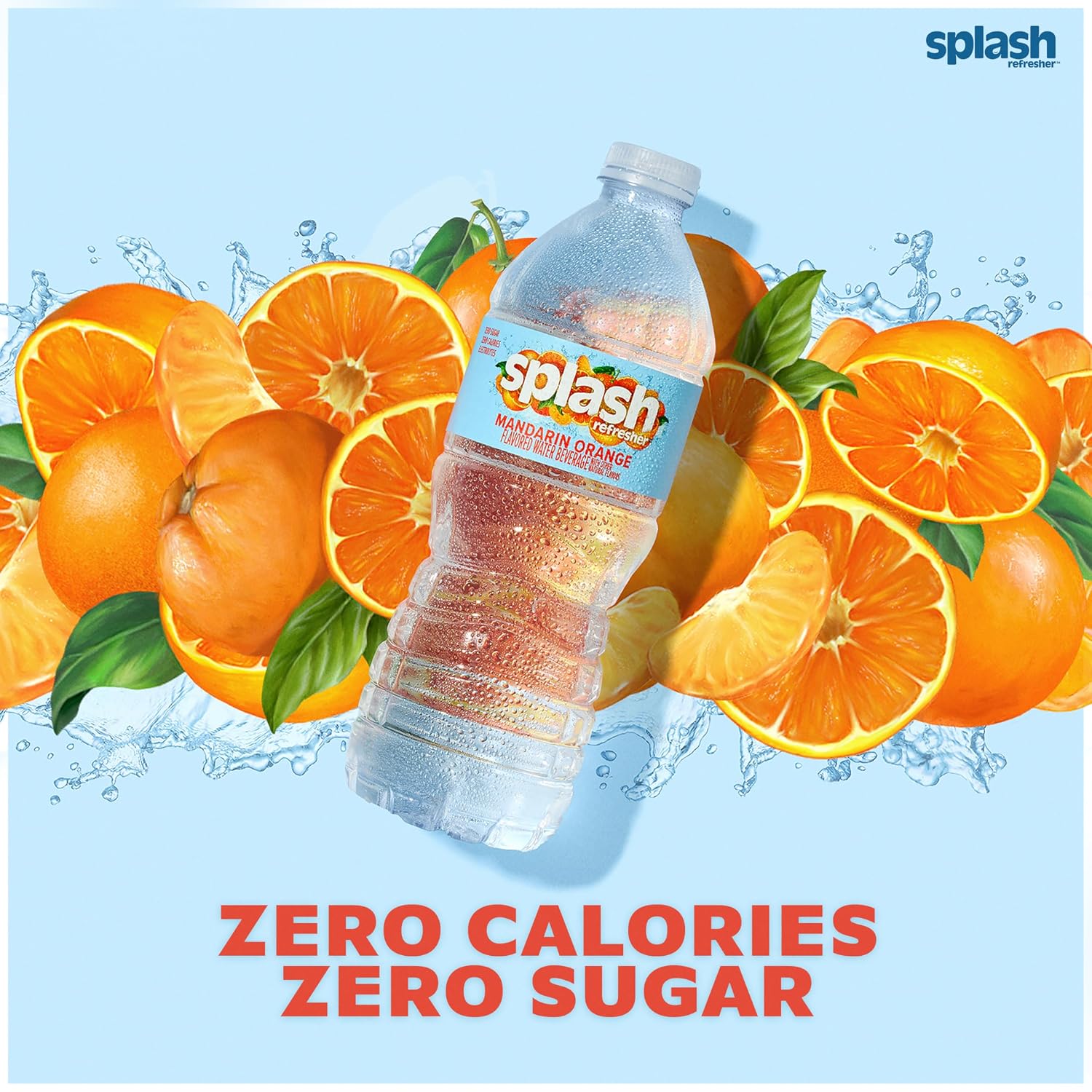 SPLASH REFRESHER Flavored Water Bottles, Mandarin Orange - 6 Pack | Refreshing Flavored Bottled Water with Electrolytes - Zero Sugar & Zero Calories - 16.9 Fl Oz