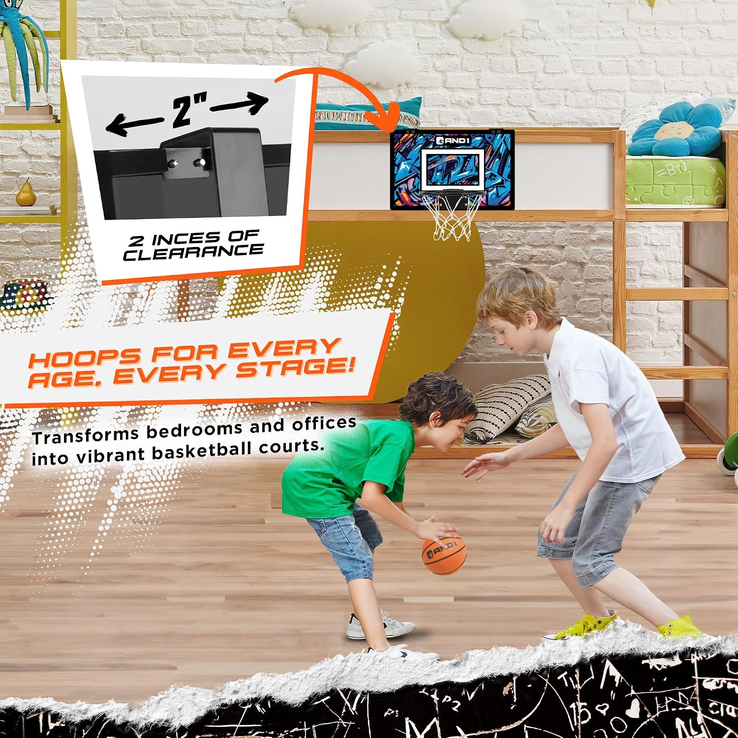 AND1 Over the Door Mini Basketball Hoop: 18x12 Shatterproof Backboard, 2 Mini Basketballs