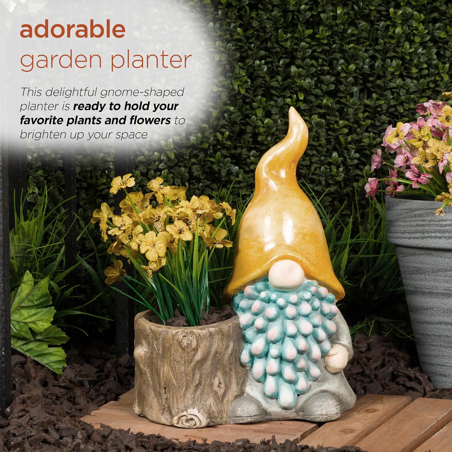 Alpine Corporation 12" Tall Traditional Outdoor Garden Gnome Yard Statue Decoration