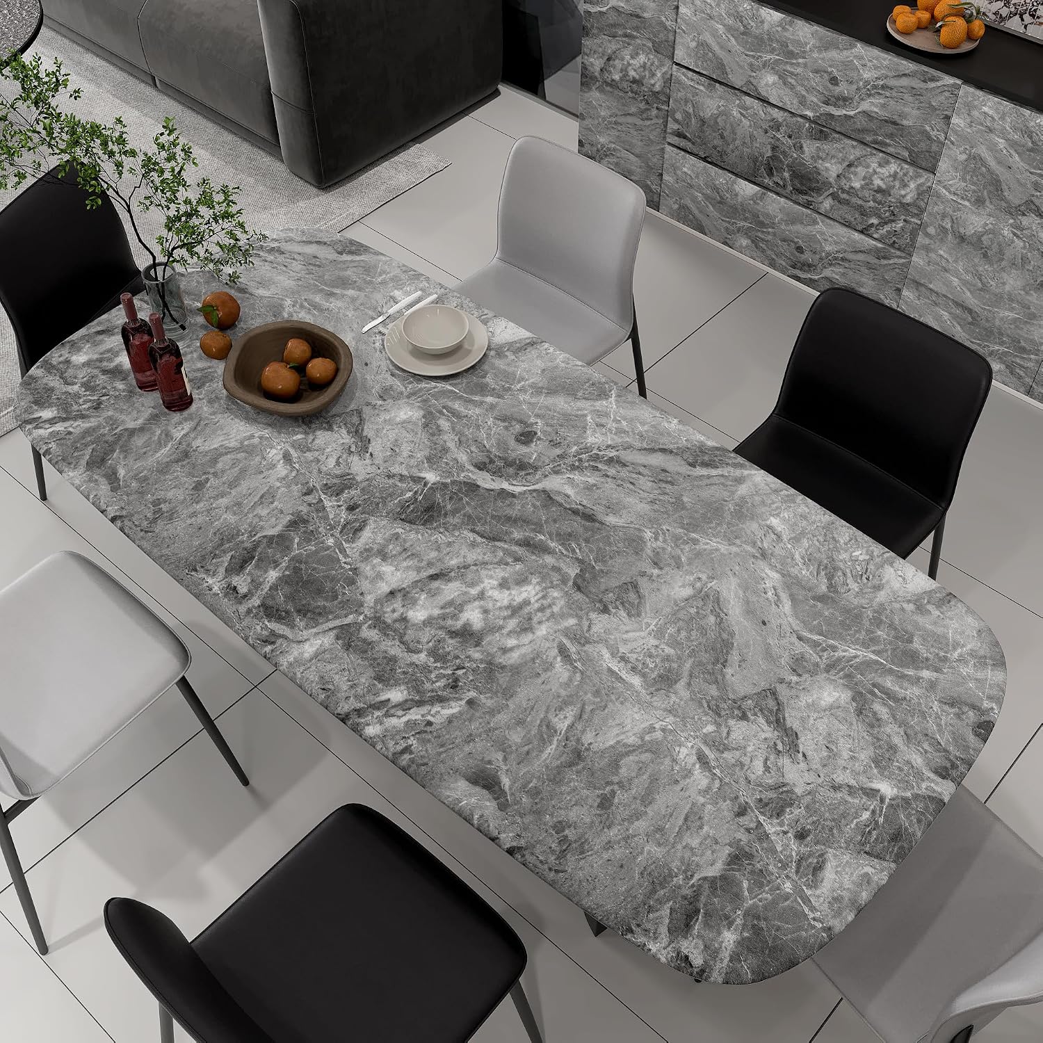 48x197inch Extra Wide Grey Marble Wallpaper Peel Stick Matte Thick Waterproof Adhesive Furniture Sticker Dark Gray Granite Textured Countertop Contact Paper Vinyl Wall Sticker for Bedroom Living Room