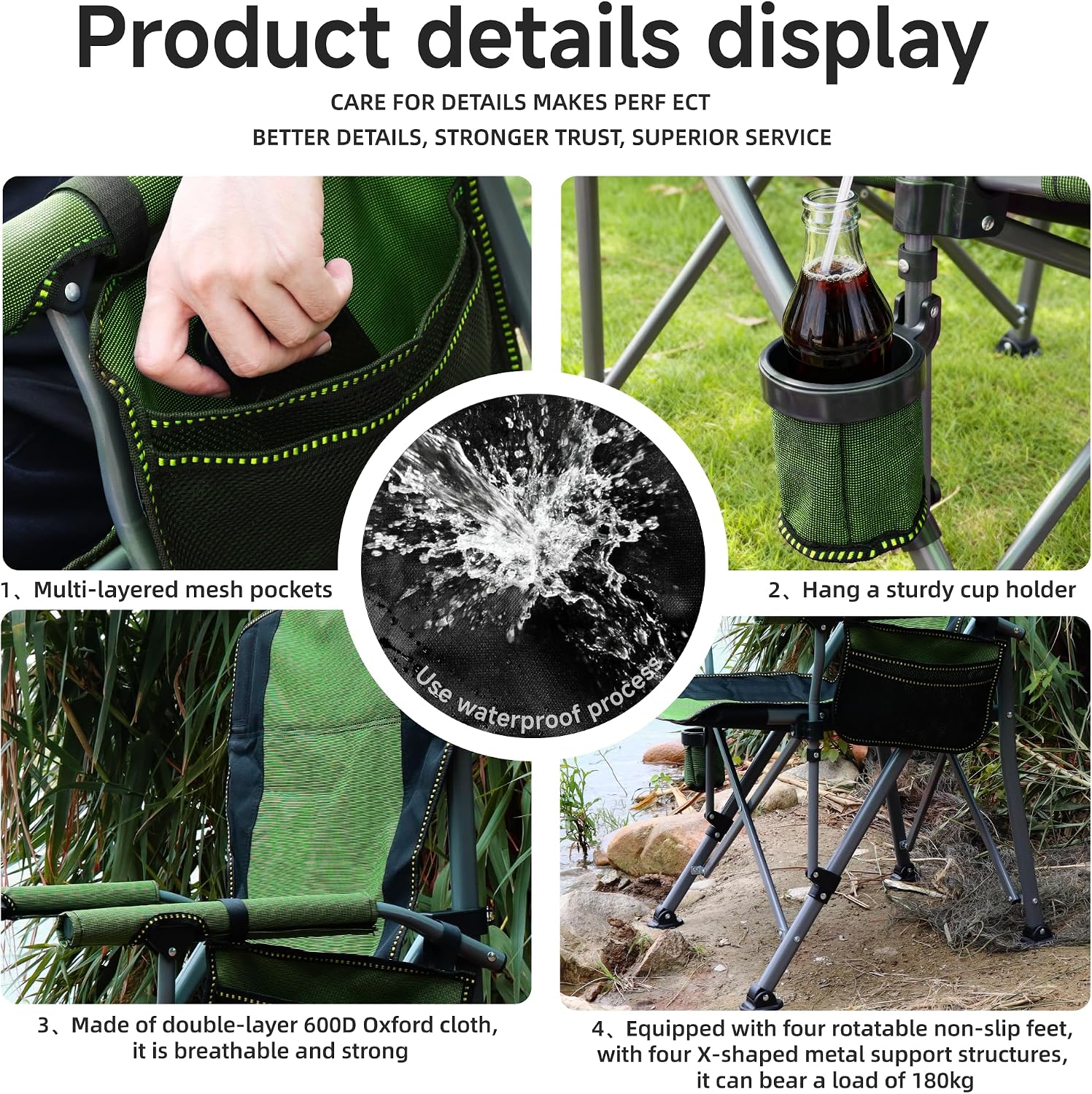Adjustable Back Folding Camping Chair for Camp, Picnic, Lawn, Fishing | Adjustable Back; Weight Capacity 400 LBS;Hard Arm Portable Chair;Cup Holder;Storage Bag;carrying bag