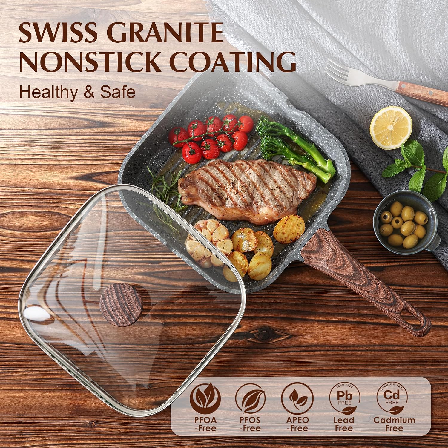 SENSARTE Nonstick Griddle Grill Pan, Pro-Grid Reversible Grill & Griddle Pan, Two Burner Cast Aluminum