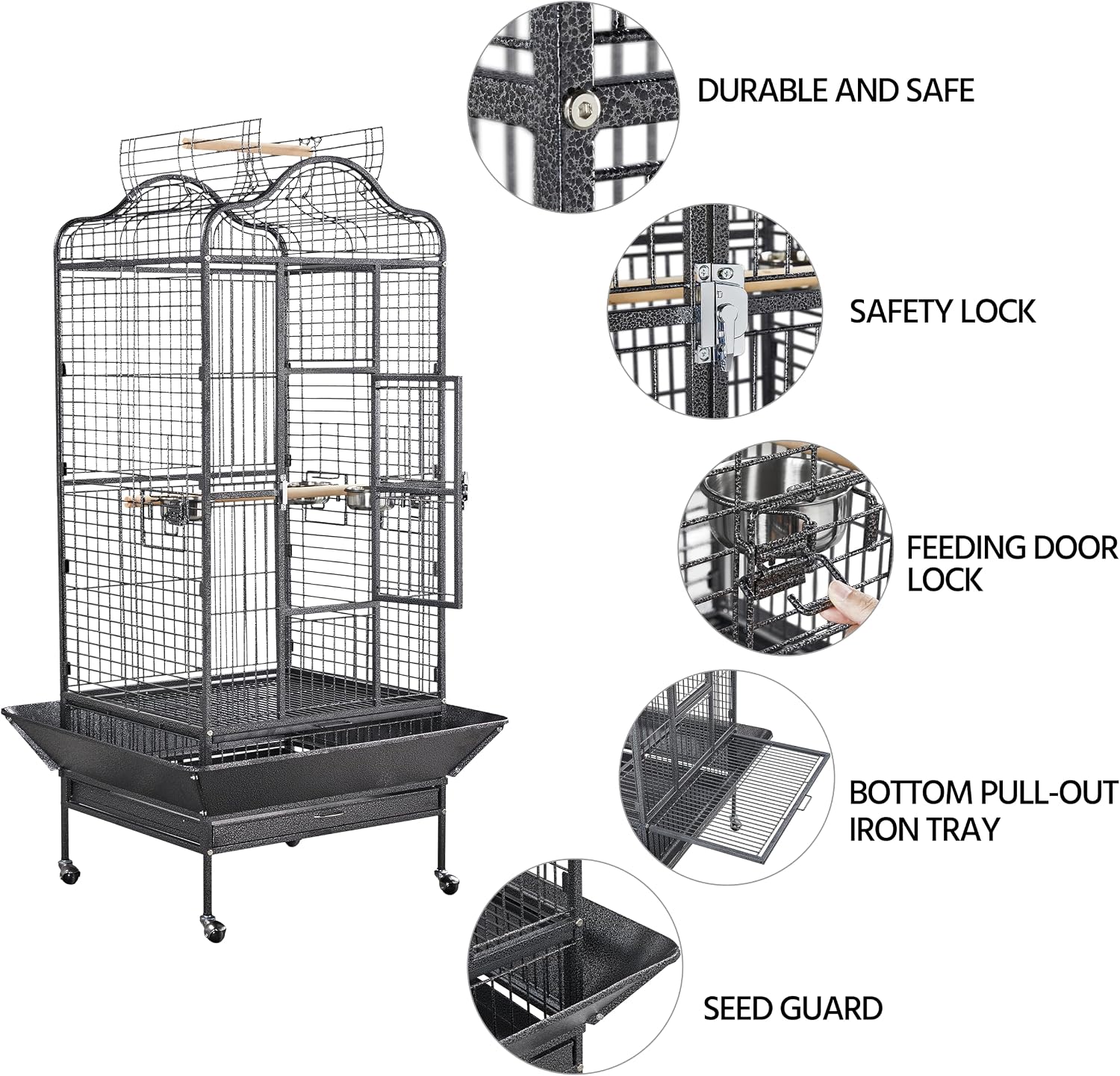 Yaheetech Extra Large Bird Cage 63'' Open Play Top Bird Cage for African Grey Parrots/Amazon Parrot/Caiques/Macaw with 360° Wheels