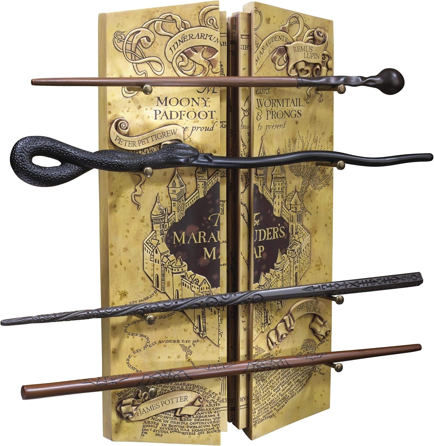 The Noble Collection Harry Potter Marauders Wand Set with Display Stand - 31.5in (43cm) 4 Wizard Wands with Marauders Map Display Stand - Officially