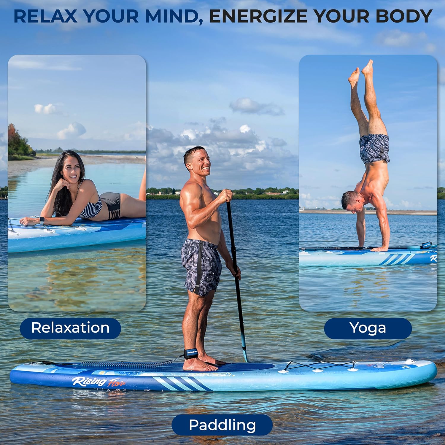 SereneLife 10’6” Inflatable Stand Up Paddle Board with Premium SUP Accessories - 32” Wide Stable Design with Non-Slip EVA Deck Pad