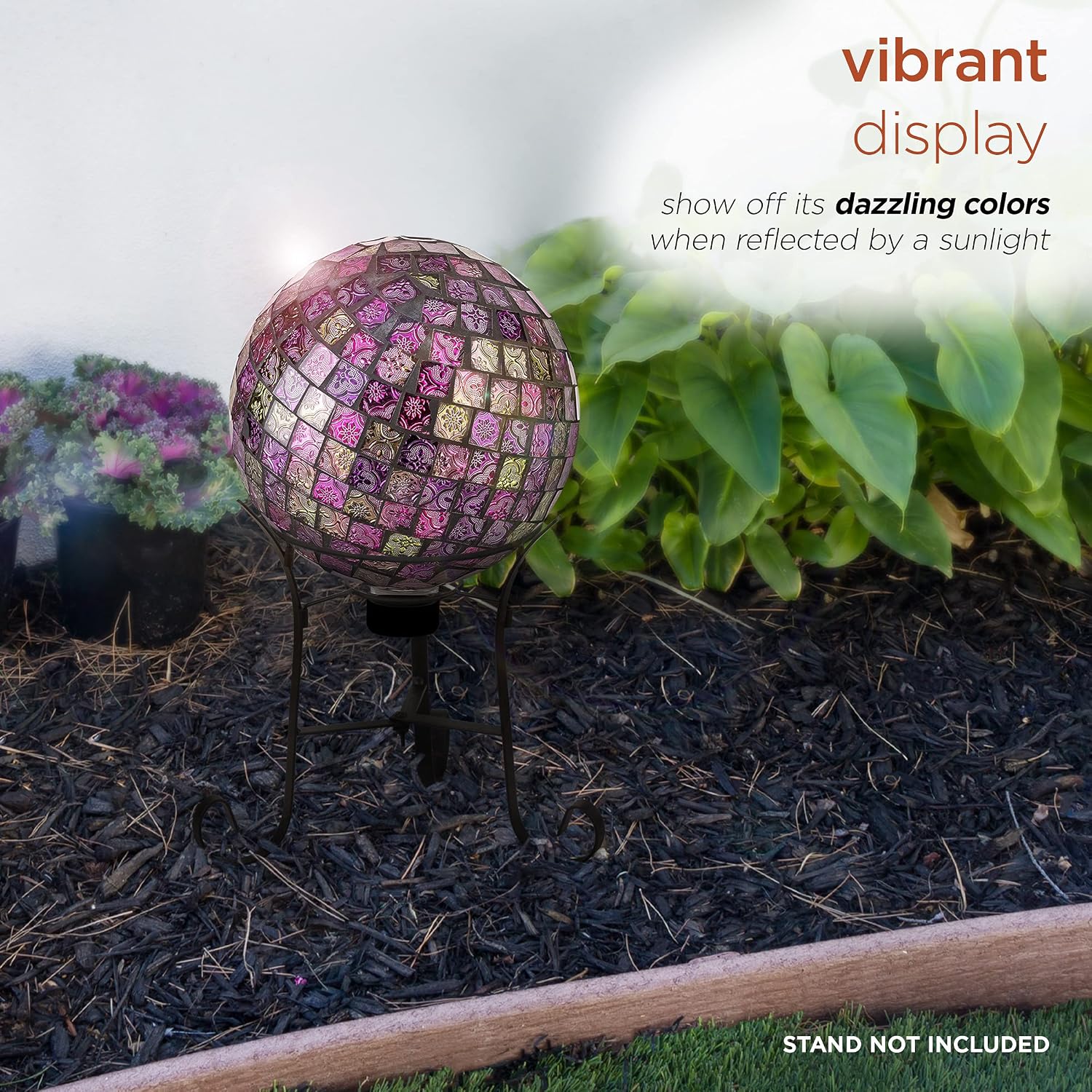 Alpine Corporation 10" Diameter Indoor/Outdoor Glass Mosaic Gazing Globe Yard Decoration, Purple Pearlized Petals Design