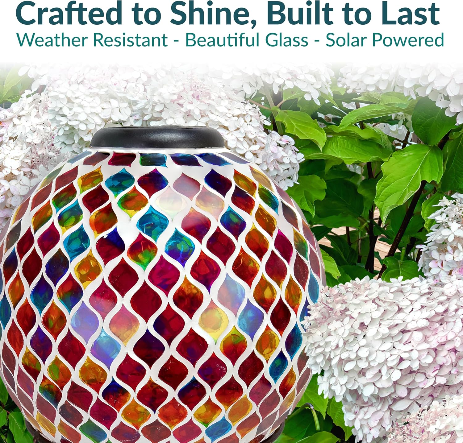 Sunnydaze Solar Gazing Ball for Garden, Mosaic Cool Blooms