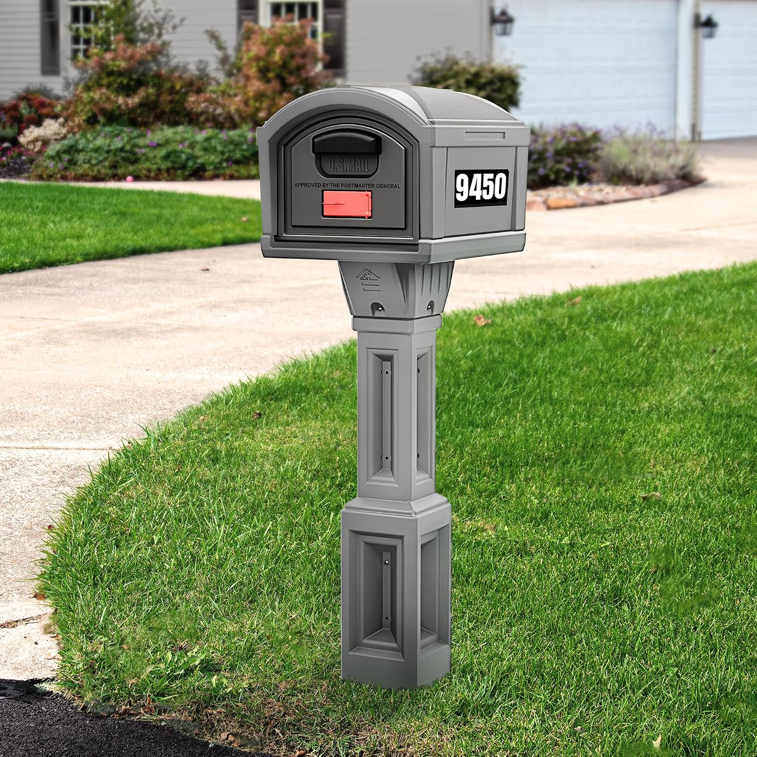 Simplay3 Rustic Home Plastic Residential Cabin Mailbox & Post Mount Combo Kit with 2 Access Doors - Sandstone, Made in USA