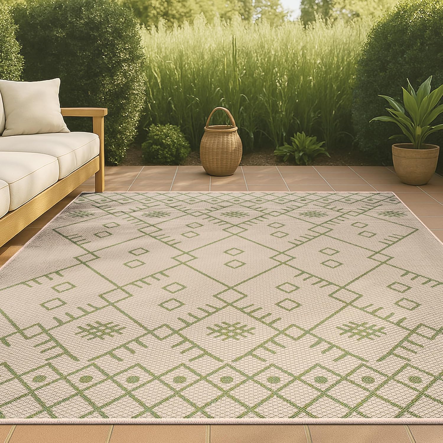 JONATHAN Y Boho Moroccan Indoor Outdoor Area Rug 3X5 Ivory/Navy, Casual for Backyard, Patio, Porch, Easy-Cleaning, High Traffic, Pet-Friendly