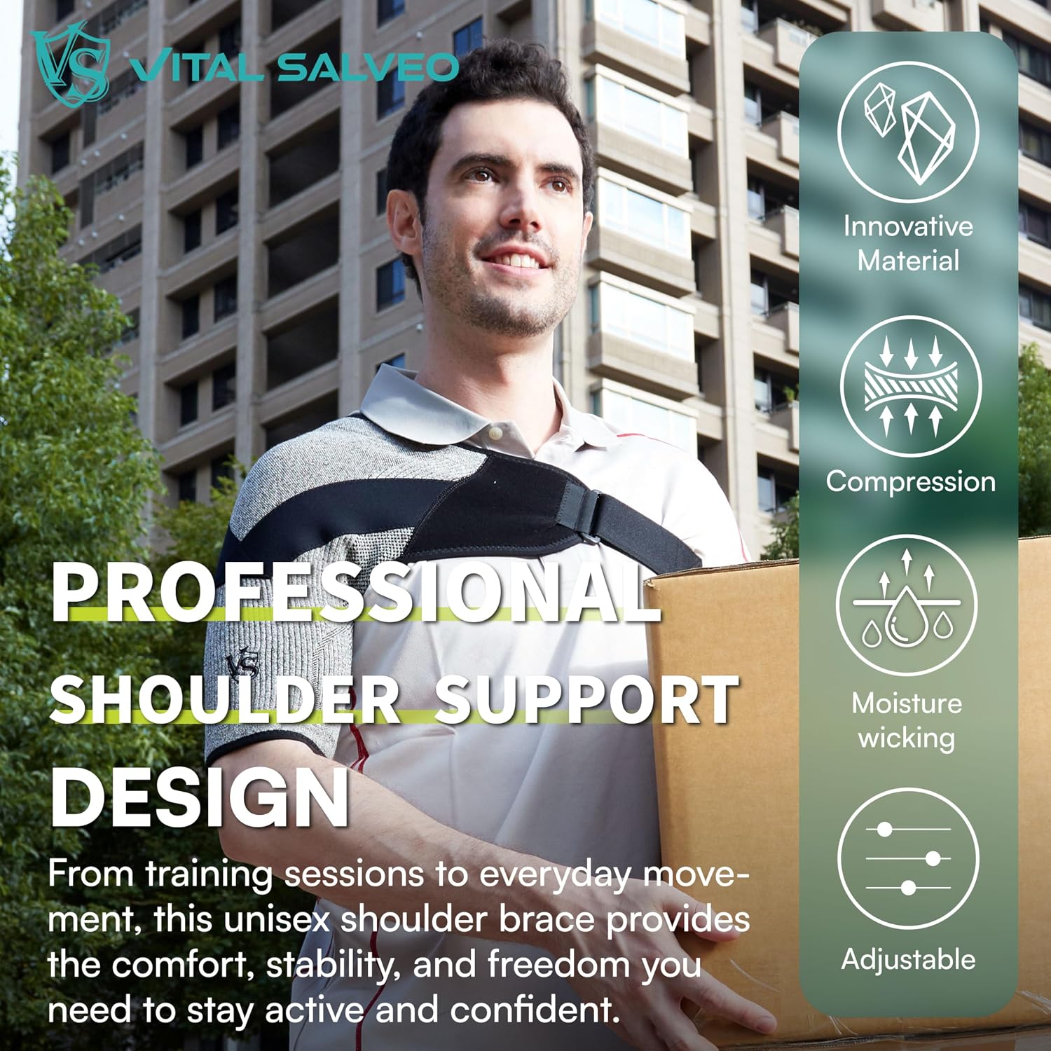 Vital Salveo Shoulder Brace Compression Sleeve Wrap with Support and Stability Breathable for Shoulder Pain Dislocated Rotator Cuff Tendinitis (1PC)