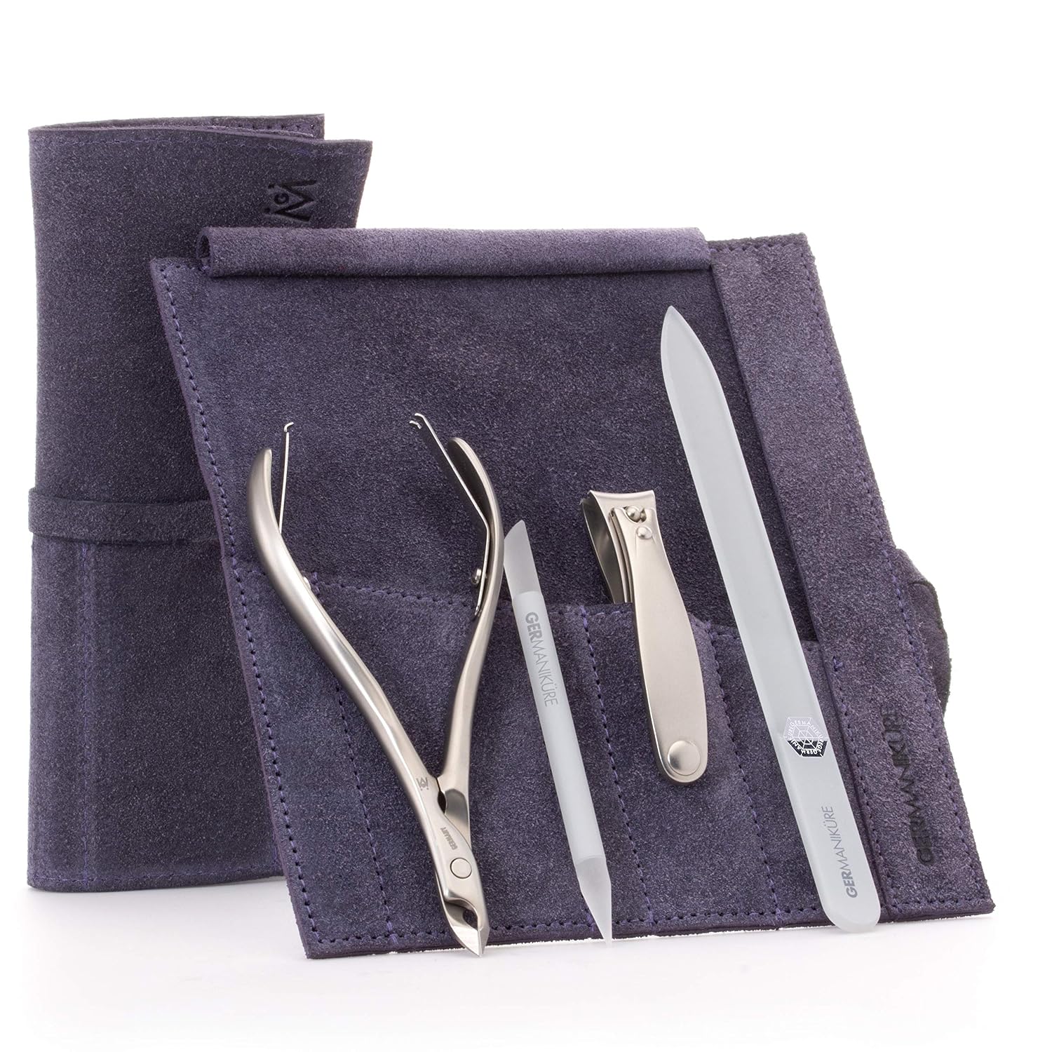 GERMANIKURE 4pc Manicure Nail Care Kit, Solingen Germany, Yellow Suede Roll