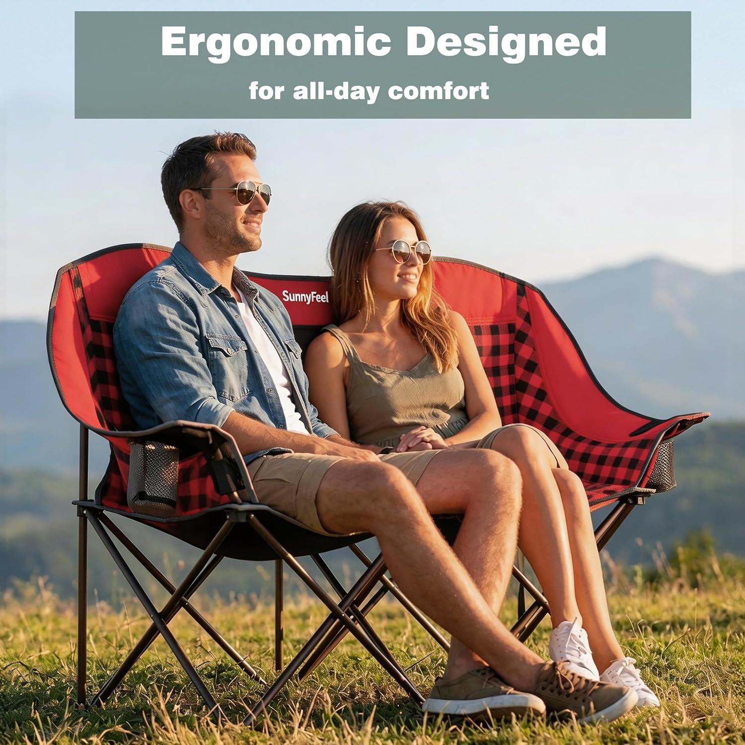 SUNNYFEEL Folding Double Camping Chair Oversized Loveseat for Adults