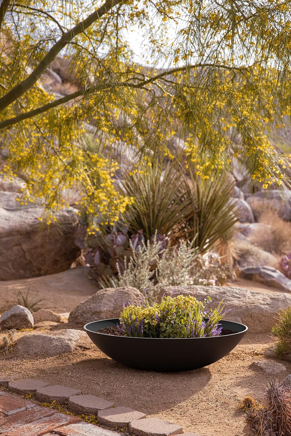 Veradek Mason Series Lane Bowl - Large Outdoor Bowl Planter | Made From a Durable Plastic-Stone Composite With Pre-Drilled Drainage Holes. Modern Patio/Tabletop Décor