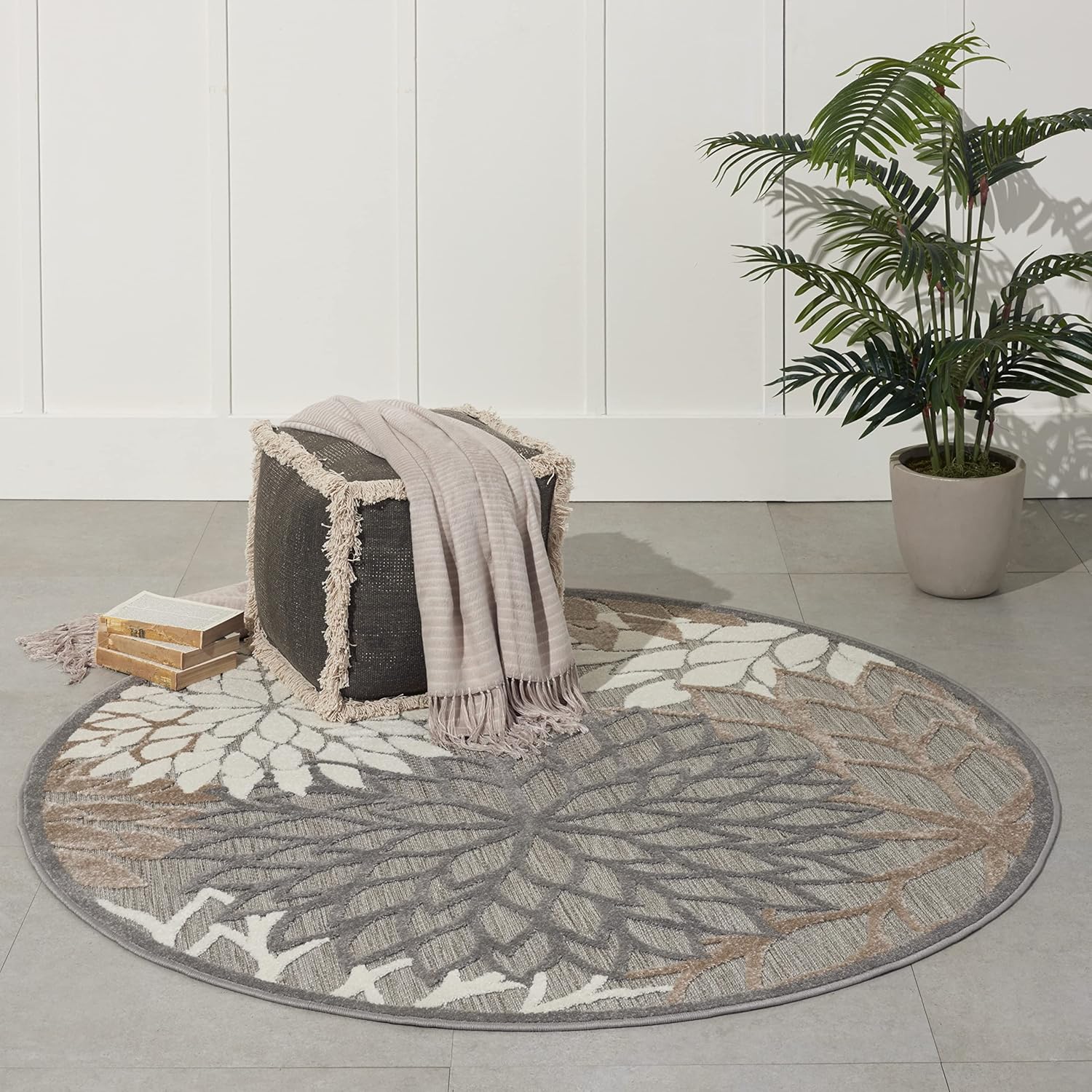 Nourison Home Aloha Indoor/Outdoor Black White 2'8" x 4' Area Rug, Tropical, Botanical, Easy Cleaning, Non Shedding, Bed Room, Living Room