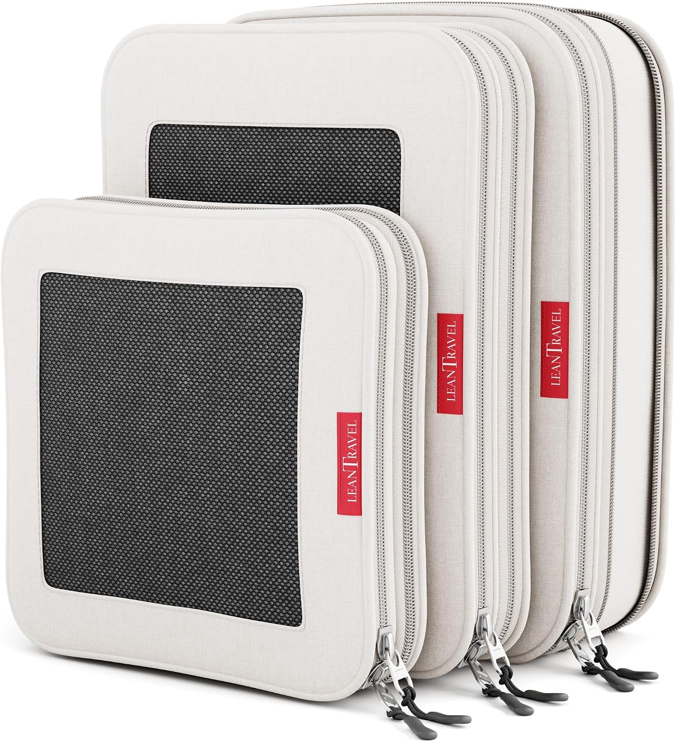 LeanTravel Premium Compression Packing Cubes for Travel - Suitcase Organizer Bags with Double Zipper & Breathable Mesh Panel - Space Saving Carry On Luggage Essentials (6-Pack, Grey)