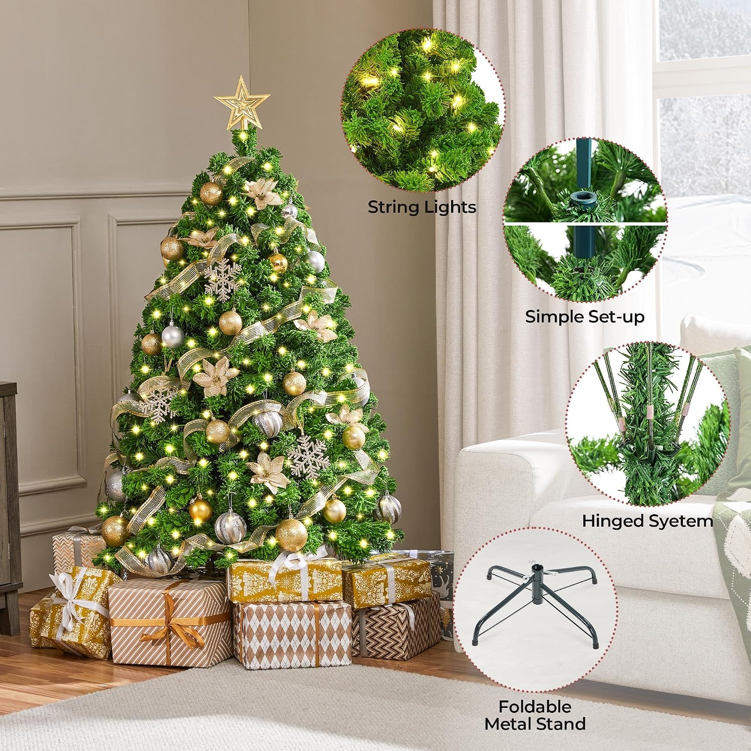 Yaheetech 7.5ft Pre-Lit Snow Flocked Artificial Christmas Tree, 550 Lights